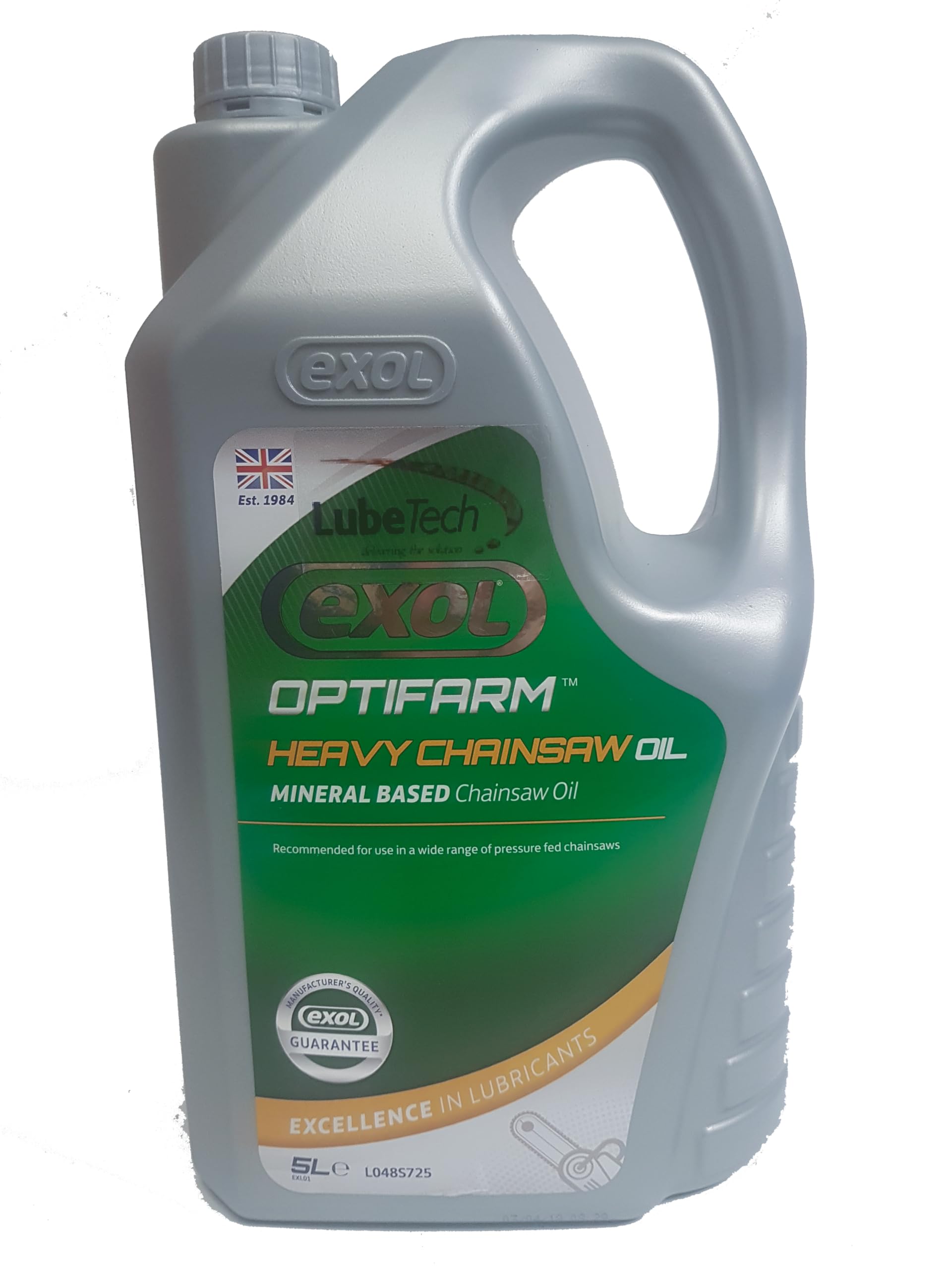 EXOL CHAINSAW OIL 5LTR, A HEAVY ISO VG 100 CHAIN OIL FOR CHAINSAWS WITH TACKY ANTI-FLING ADDITIVE
