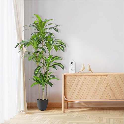 Miniatura 9 de Waoops Dracaena Fragrans - Plantas artificiales de 5.3 pies con 7 cabezas, árbol falso para decoración del hogar, decoración de oficina interior o
