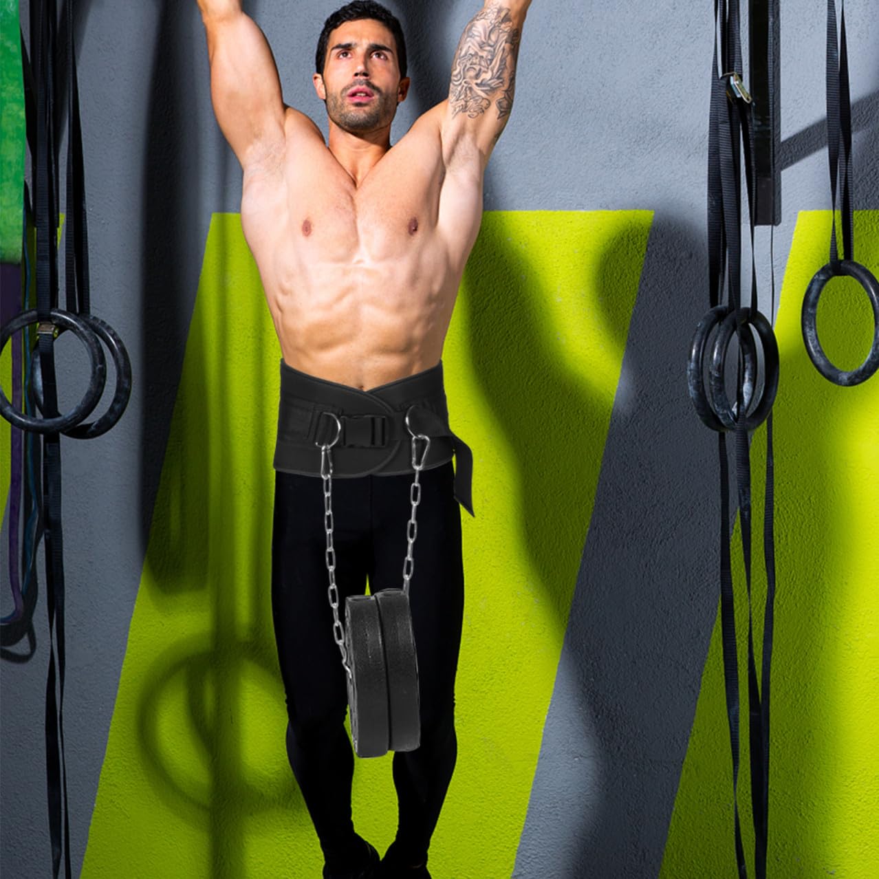 Gewichtsgürtel mit Konturiertem Taillendesign und Langer Kette mit Dicker Schnalle Schützt Klimmzug Nylon Eisen Material für Gewichtheben Bodybuilding und Krafttraining