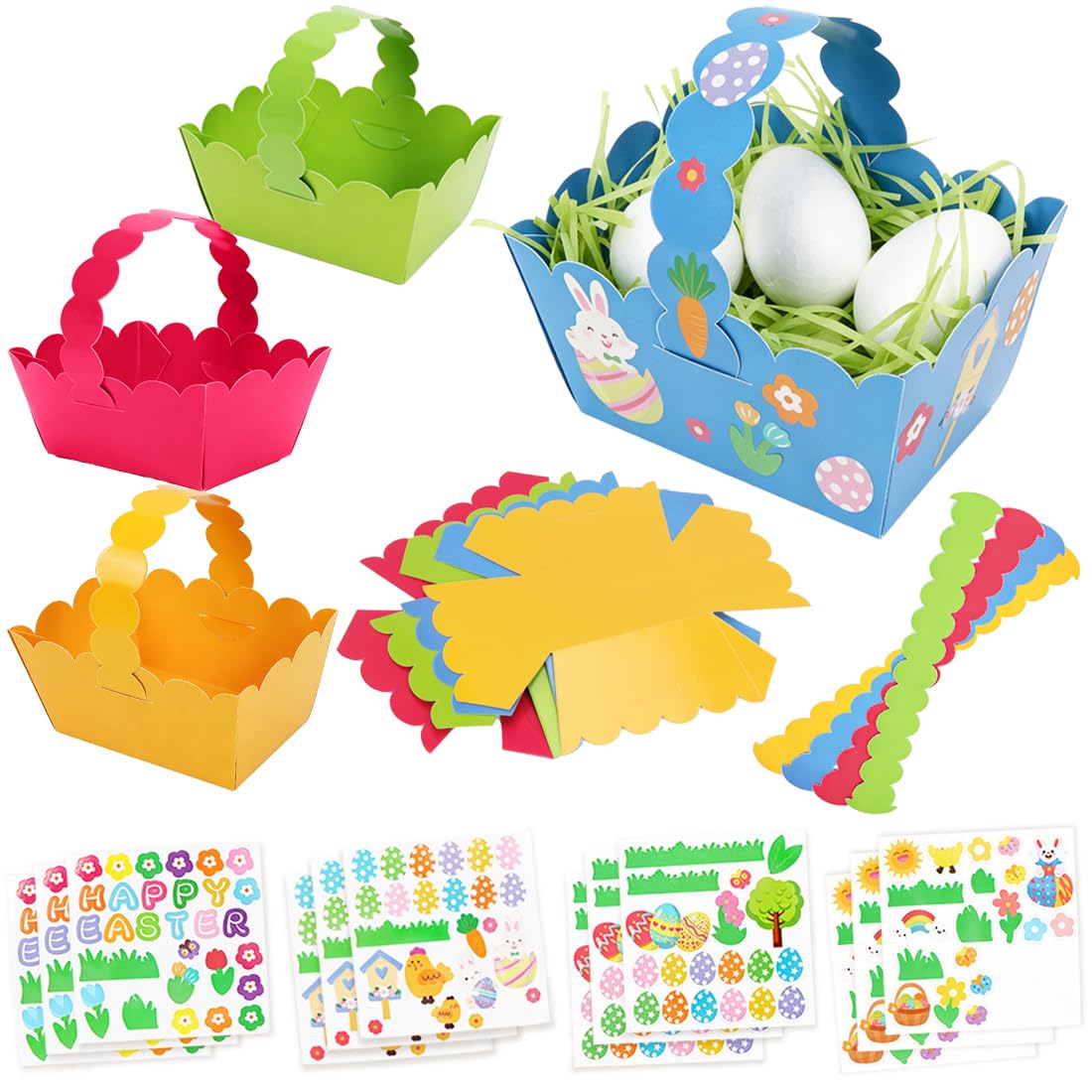 HUKUMA 12 Osterkörbchen kinder, Osterkörbe zum Befüllen, Osterkorb im Osterhasen-Design, Osternest Körbchen mit Henkel, Ideale Geschenkidee oder Oster Dekoratio,Osternester für Ostereier zum Basteln