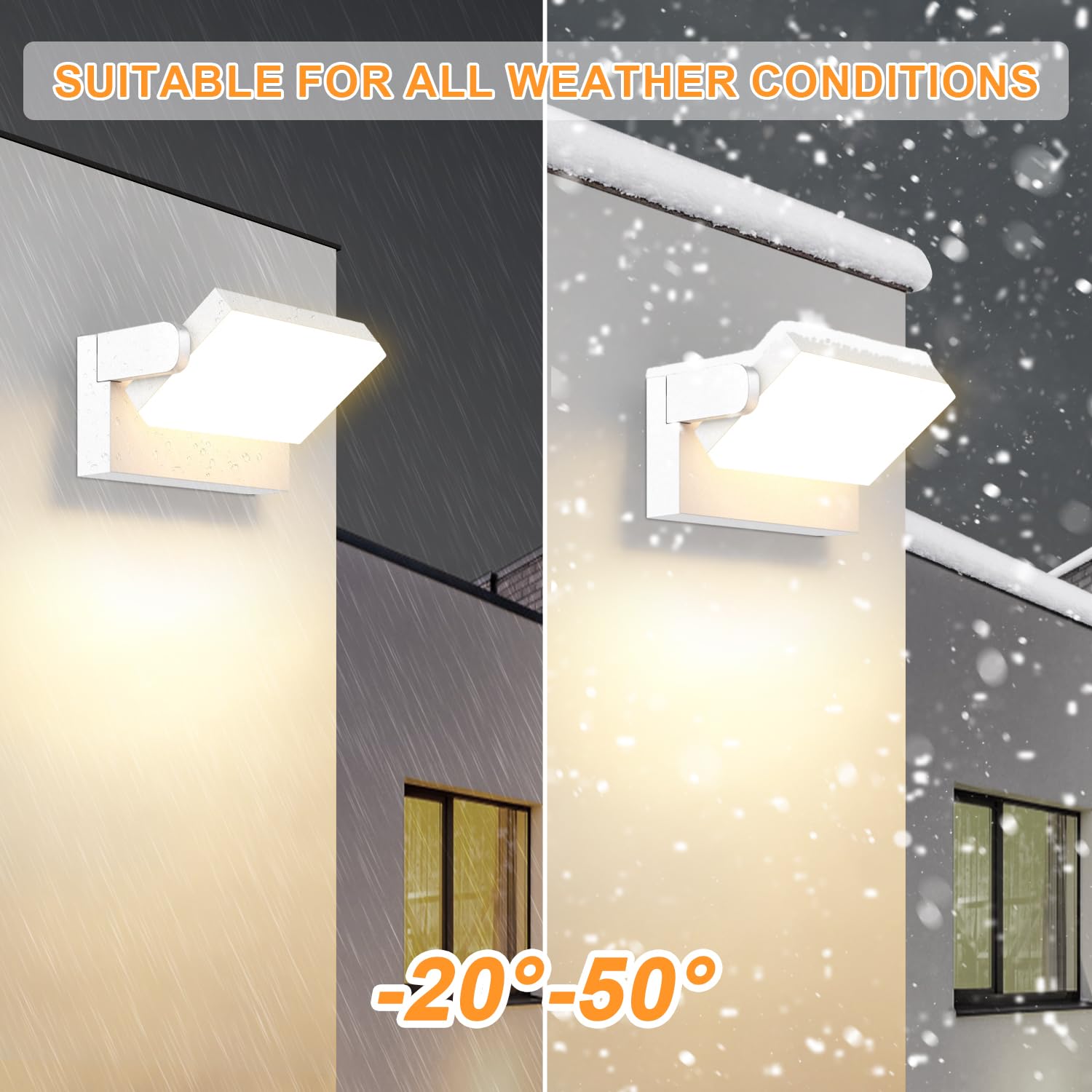 ledmo 60W LED Applique da Esterno 5000 lm, 360° Orientabile, IP65, Bianco | 3000K bianco caldo, fascio luminoso di 120°, corpo in alluminio; lampada da parete per balcone, cortile, garage e scale
