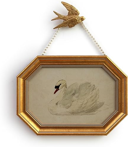 Lienzo enmarcado dorado para pared, decoración vintage, impresiones de pintura de cisne blanco, marco de fotos de 8 x 12 pulgadas con accesorios