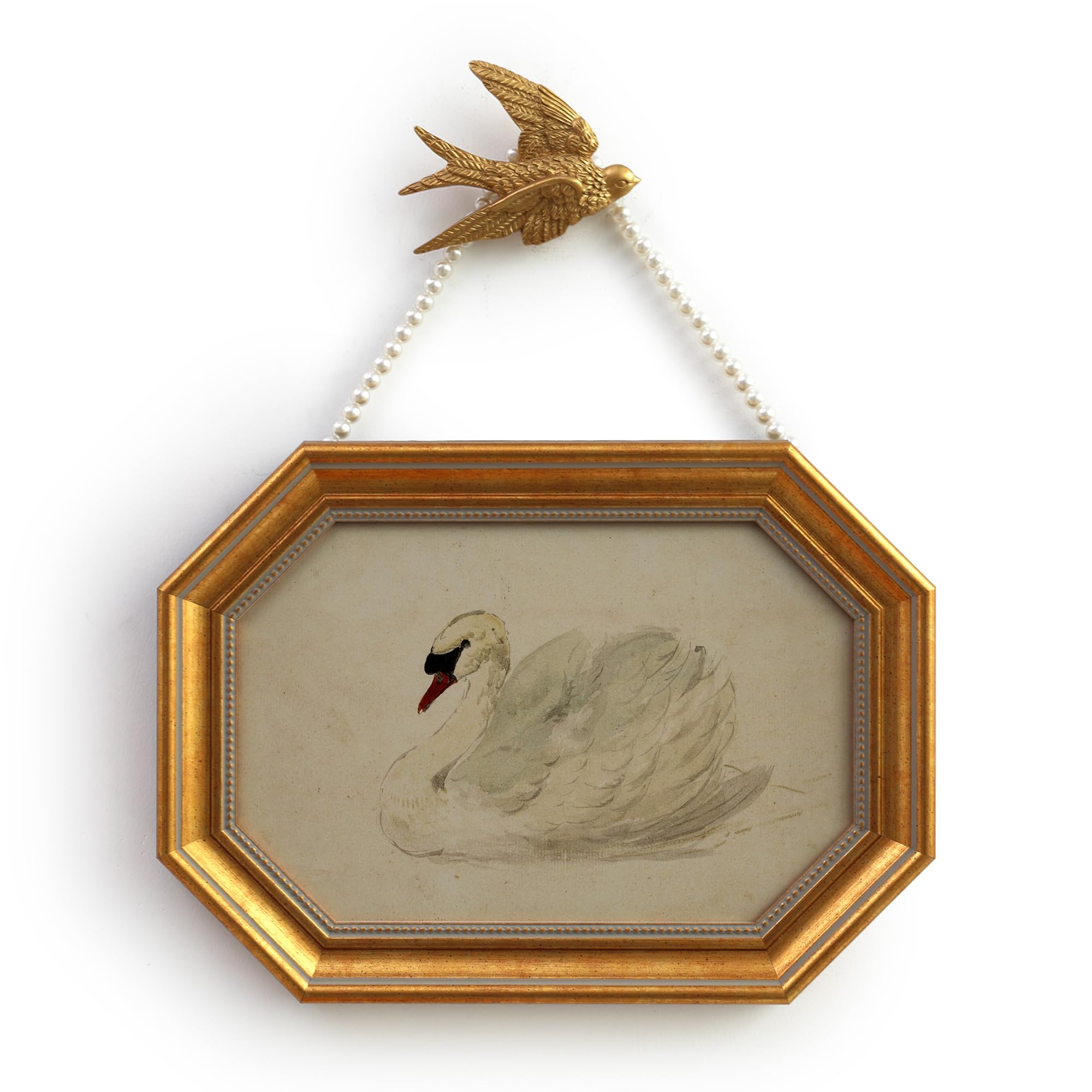 Gold Framed Canvas Wall Art Vintage Decor,White Swan Painting Prints,8"x12"Picture Frame With Accessories for Living Room Bathroom Kitchen Bedroom