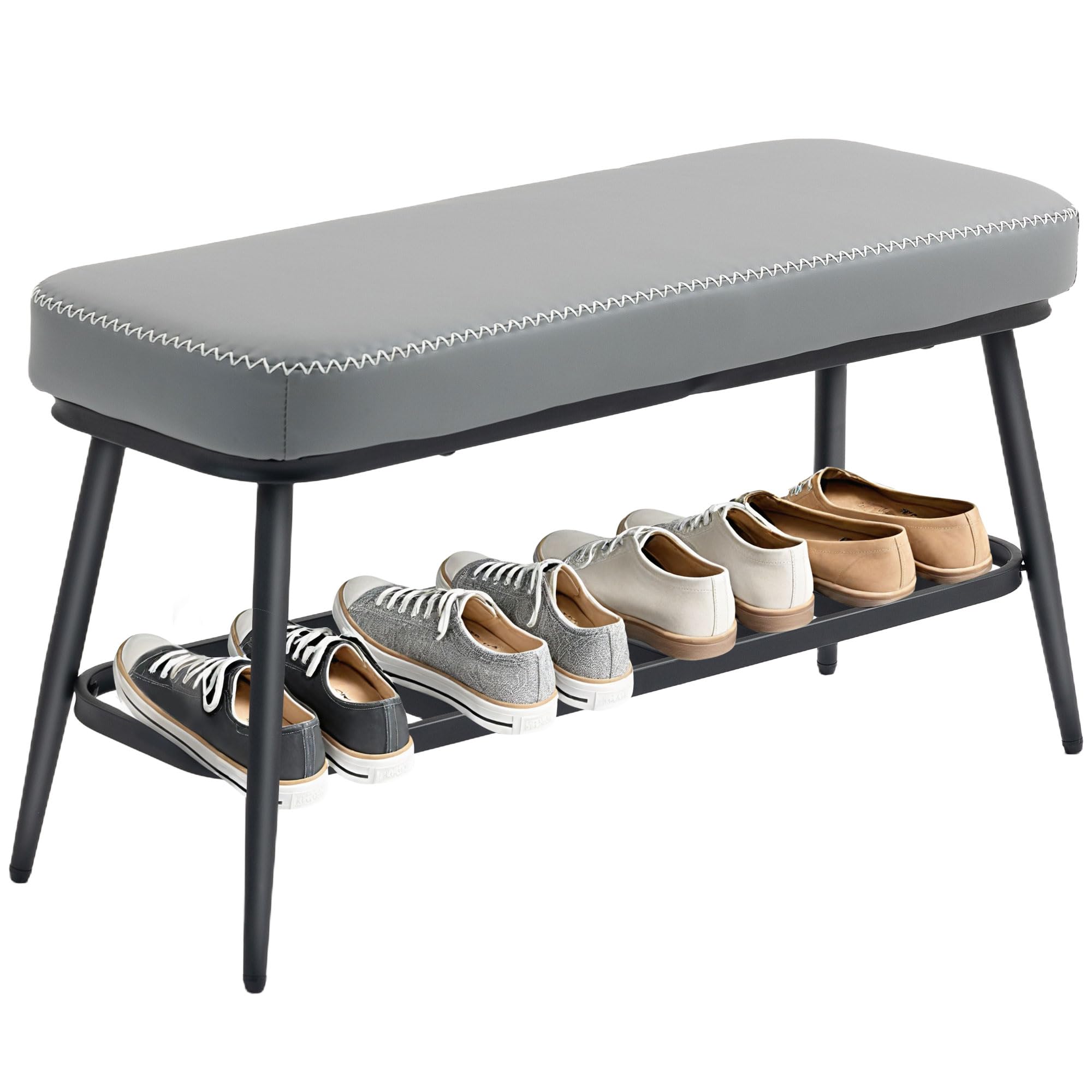 Homcom Brown/Grey Shoe Bench, Pu Leather Shoe Storage Bench For Entryway, - Pu, Sponge, Multilayer Board, Metal