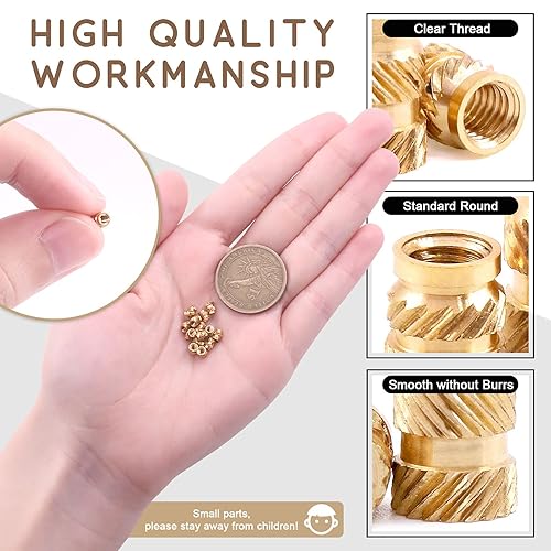 Miniatura 3 de Wokape Tuercas de latón M2x4x3.0.197 in Tuercas de incrustación Tuerca de latón Tuercas moleteadas Roscadas Juego de calor Tuercas de inserción