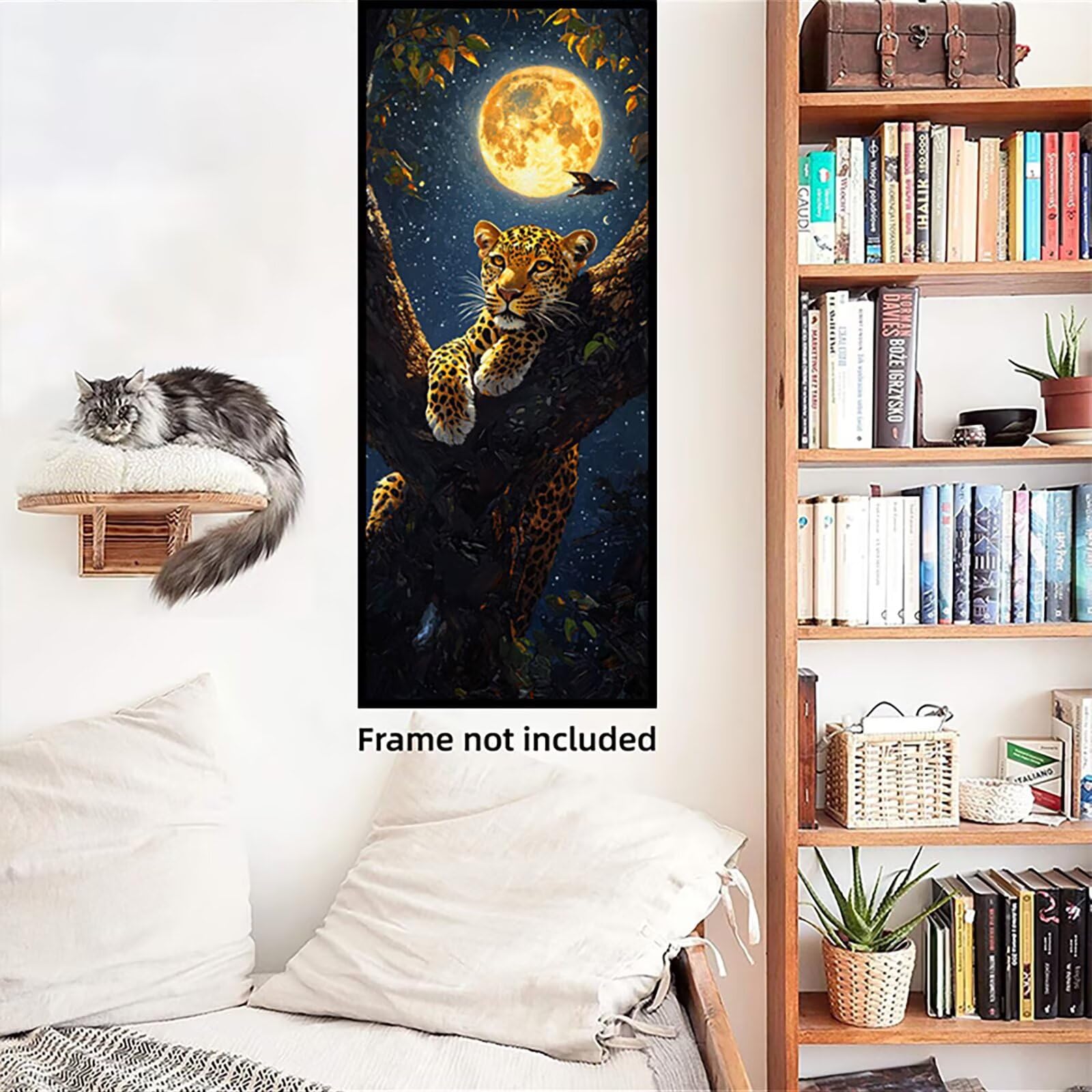 Malen Nach Zahlen 50x150cm Leinwand Mond Malen Nach Zahlen Erwachsene mit Ohne Rahmen, DIY Kreativ Set für Erwachsene mit Pinseln und Acrylfarbe, Zimmer Deko Leopard Landschaft Geschenk, P0M-461