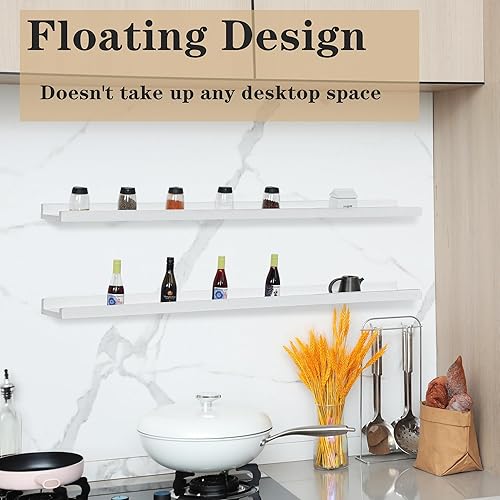 Miniatura 4 de Estantes flotantes largos para pared de 47 pulgadas, estante de madera real con labio, juego de 4, marco de fotos para sala de estar, guardería,