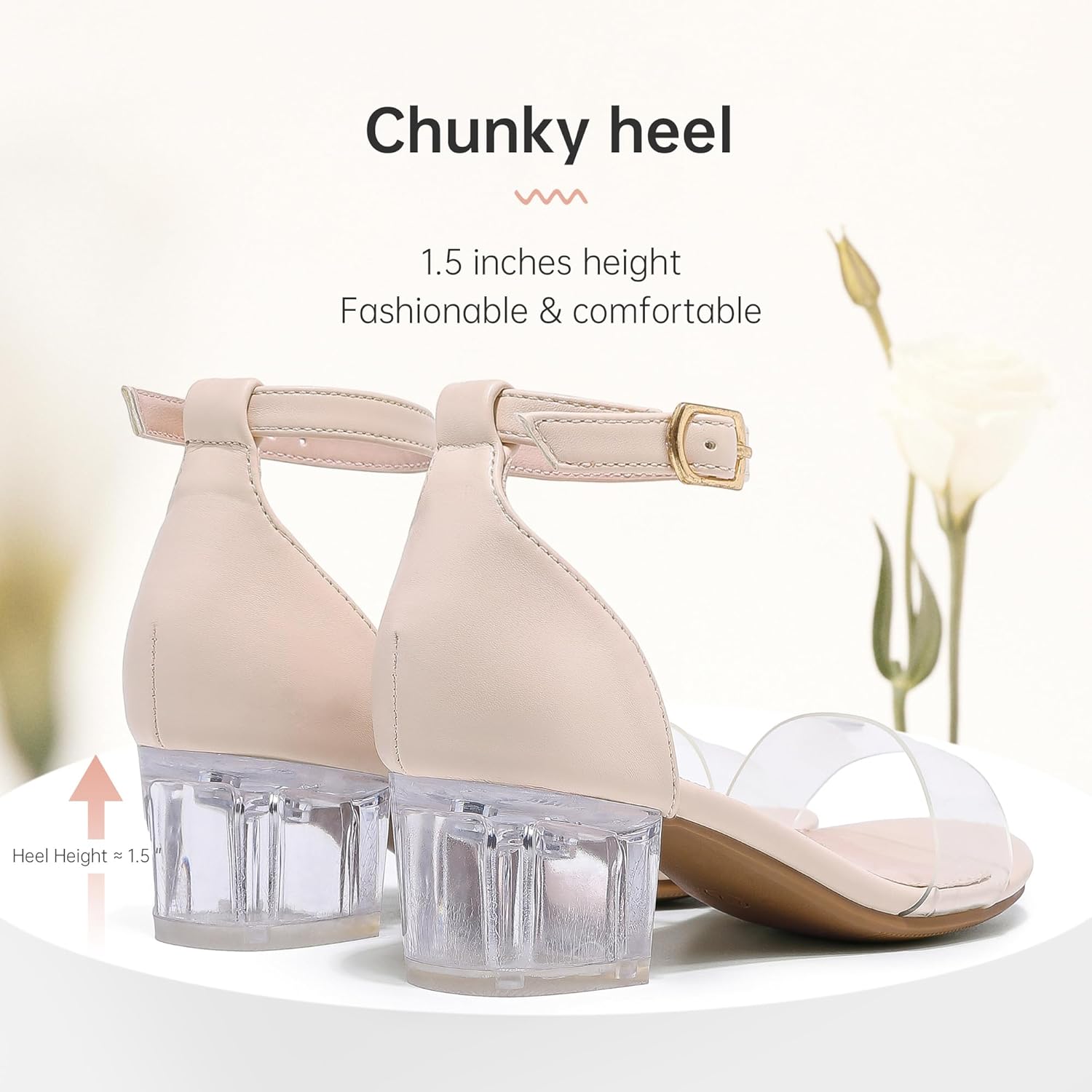 Girls High Heels Sandal for Girls Open Toe Ankle Buckle Strap Dress Shoes for Little Big Kids in Wedding Party Block Chunky Pump Sandals - Image 5