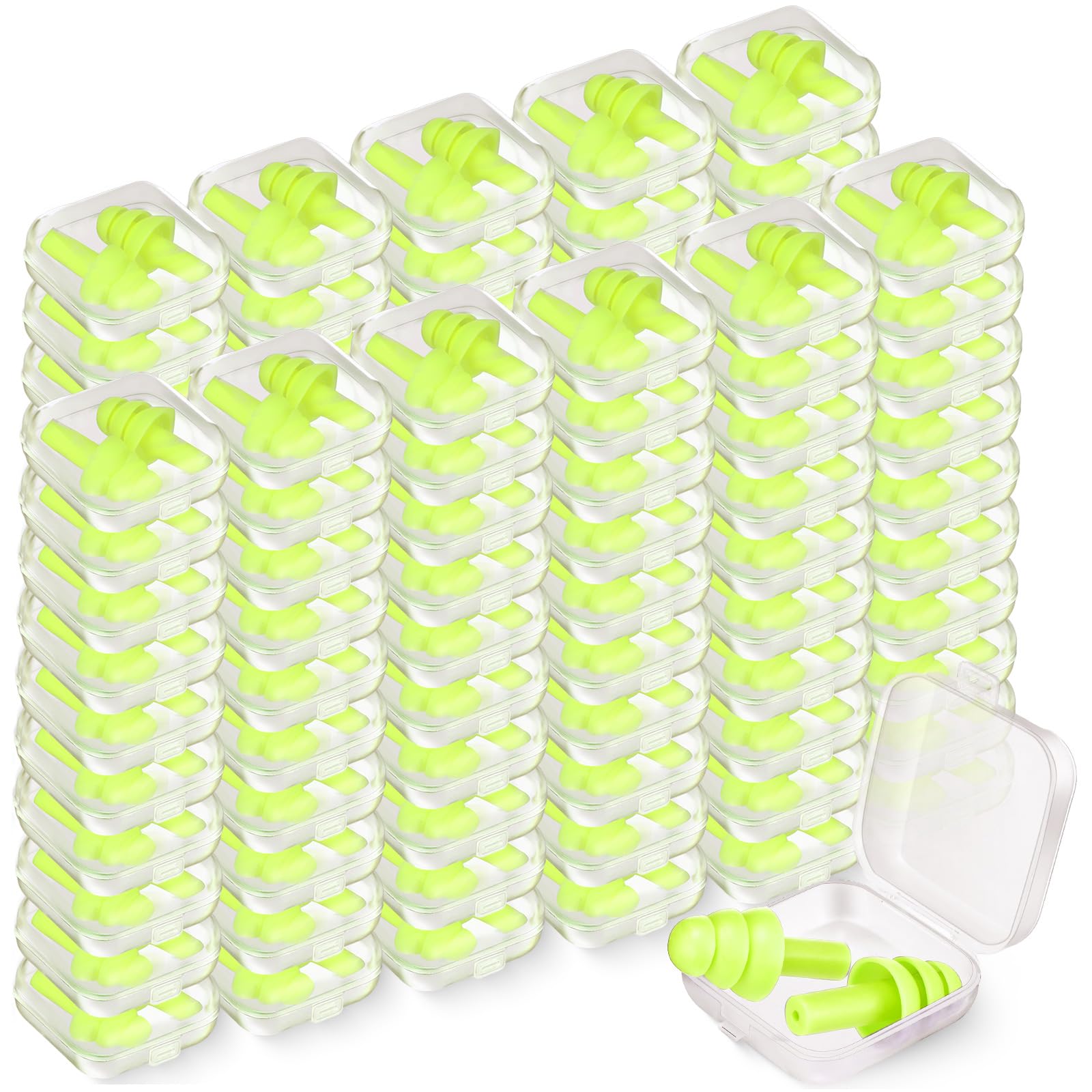 TrelaCo 100 Pairs Ear Plugs Bulk, NRR 29dB Reusable Silicone Ear Plugs with Plastic Cases Soft Foam for Sleeping Noise Cancelling for Concerts