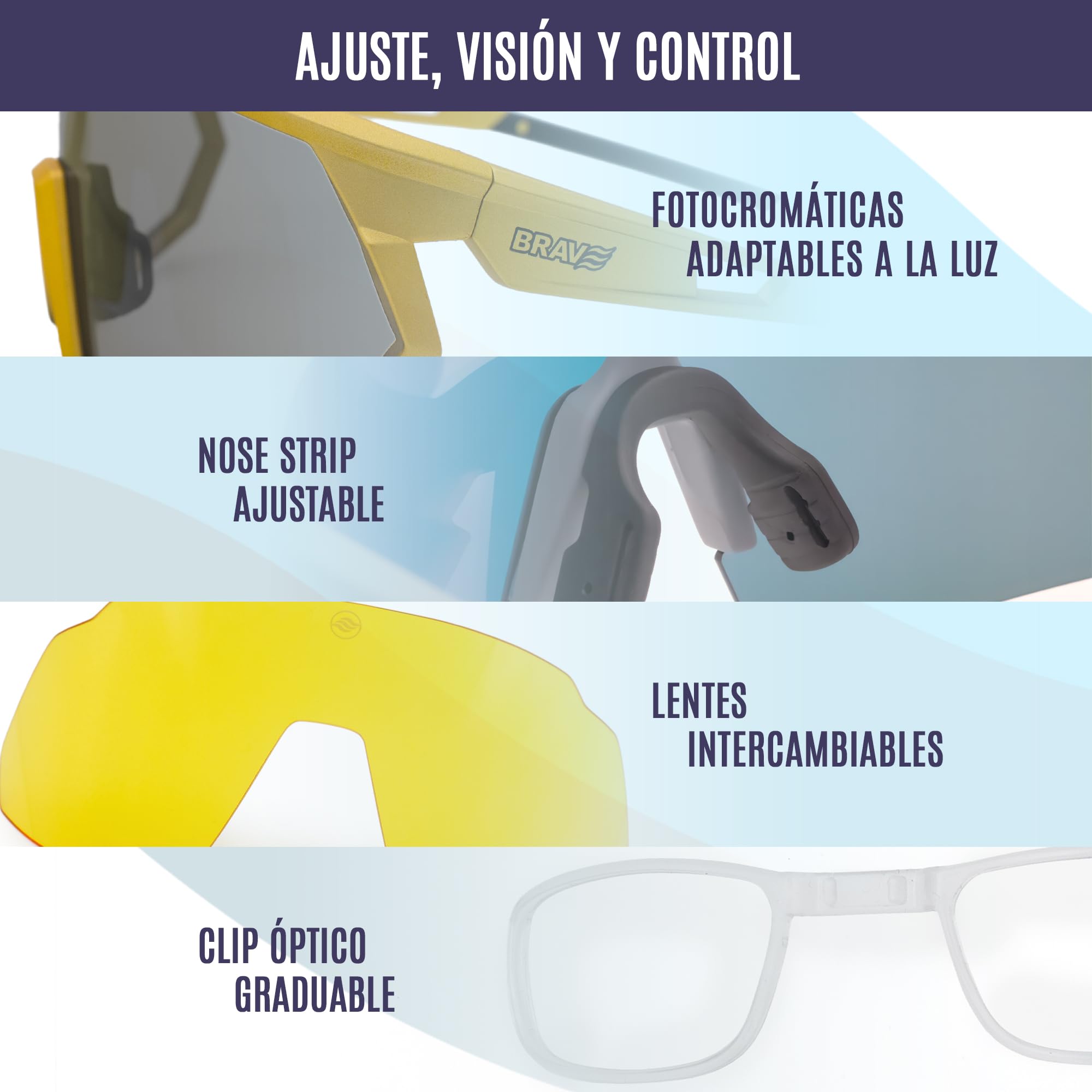BRAVE PULSE – Gafas Deportivas Fotocromáticas y Polarizadas UV400 para Running, Trail Running y Ciclismo – 36 g Ultraligeras con Lente Intercambiable – Montura TR90 – Certificación CE