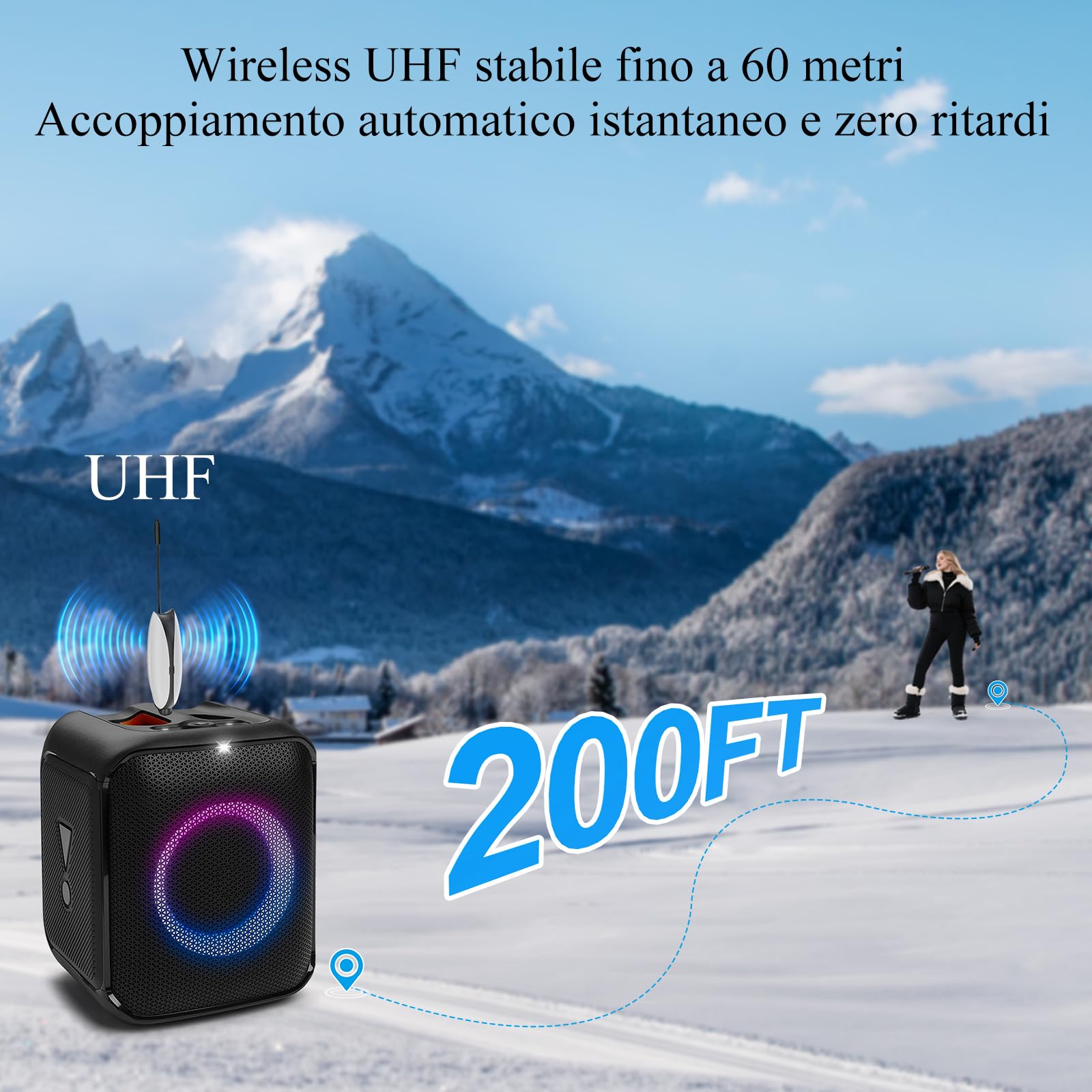 zealsound Microfono wireless, microfono dinamico, 2 microfoni portatili con scansione automatica della frequenza