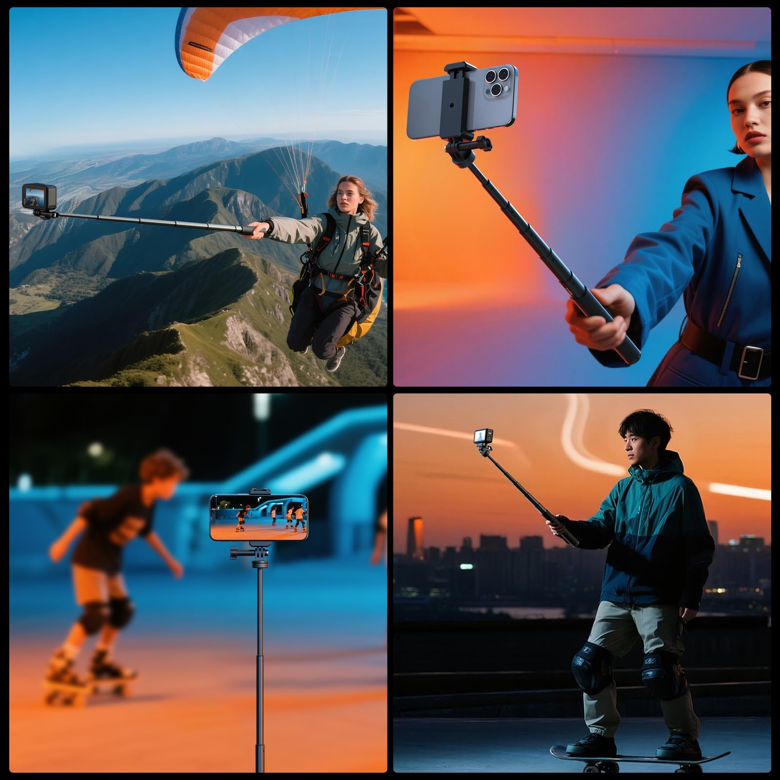 SMALLRIG Selfie Stick for Action Cameras, Extendable 7.8-37.4 inches, with Tripod and Phone Mount Model 5403