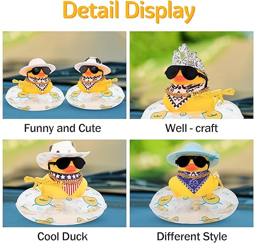 Miniatura 4 de wonuu Decoración de pato de goma para automóvil, accesorios de decoración de tablero de instrumentos de vaquero occidental con mini anillo de