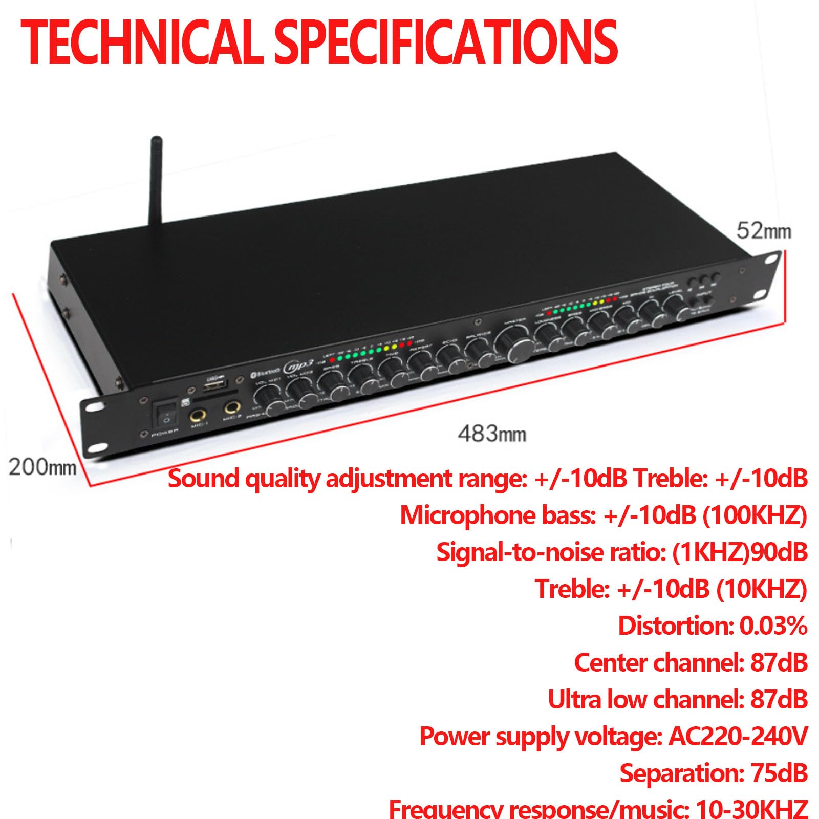Preamplificador Digital Para Micrófono Ktv Profesional, Procesador De Audio Anti-acoplamiento, Compatible Con Audio Usb/bluetooth/tarjeta If, Interfaz De 2 Micrófonos Con Efecto De Reverberación