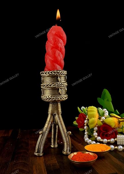 Vintage Gulley Brass Dhokra 3-Legged Candle Stand I Home Decor I Gifting I Interior I Table I Handmade I Handcrafted