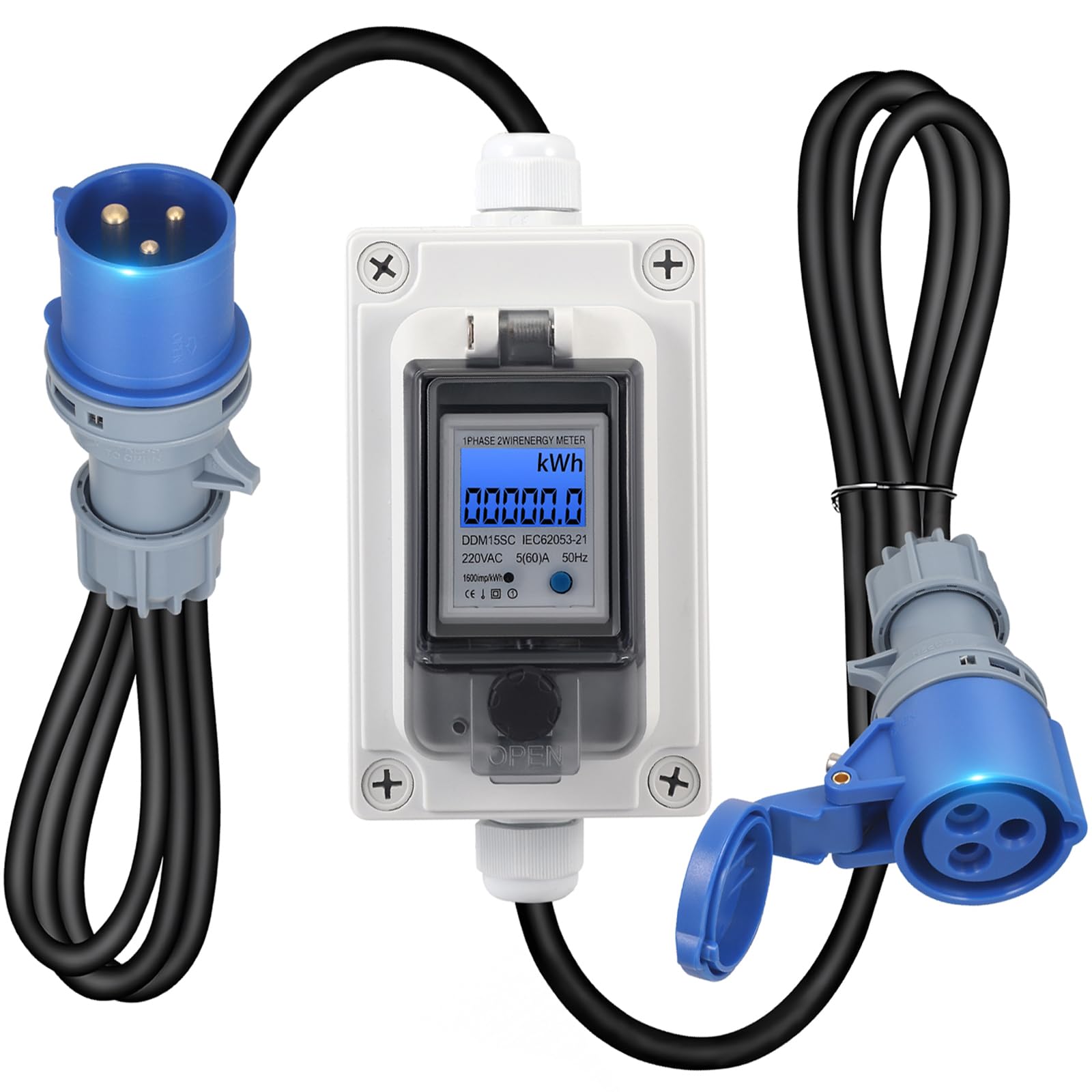 Medidor de electricidad digital portátil, 230 V, enchufe con enchufe CEE