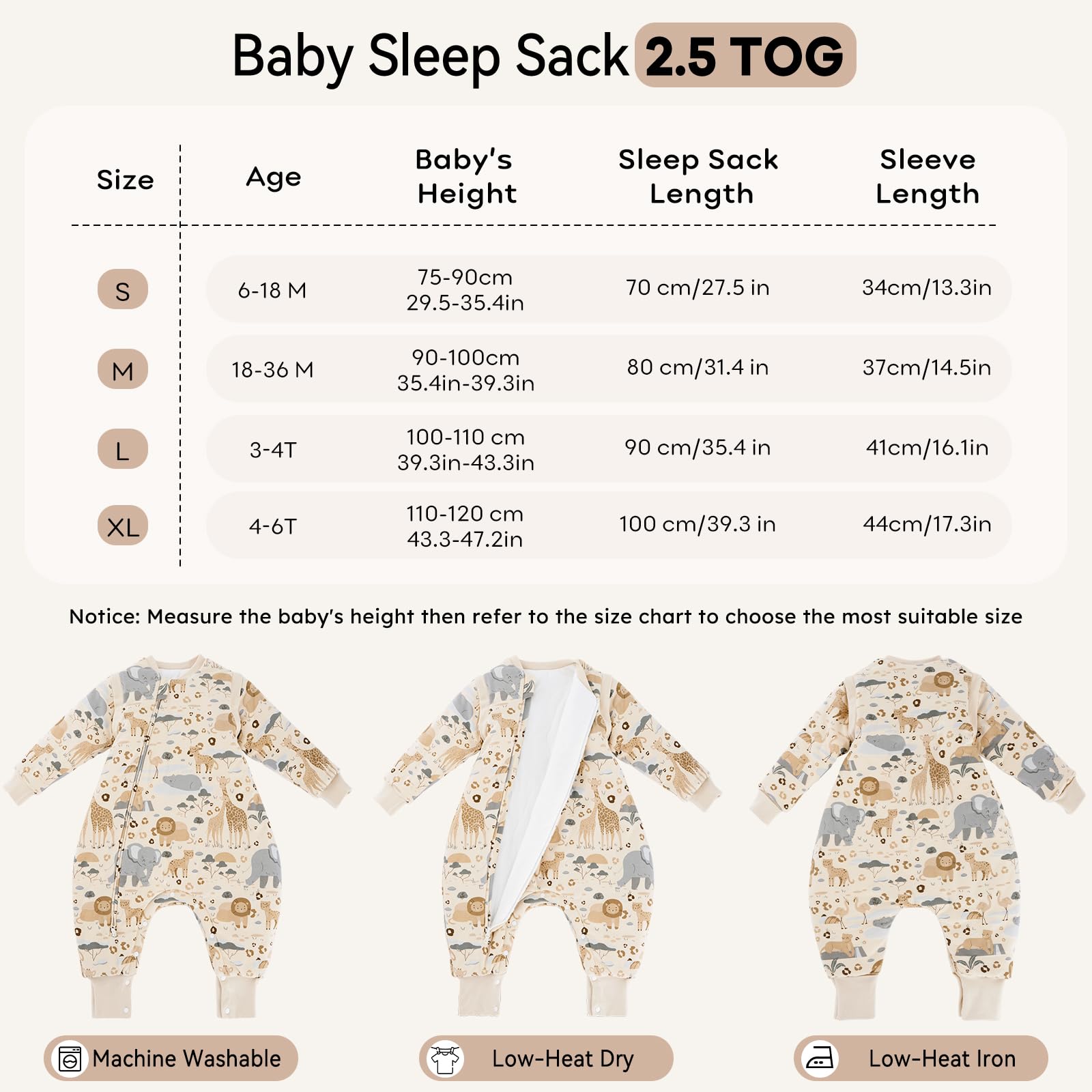 Unnivoll Schlafsack Baby Winter mit Füßen 2,5 Tog Baby Schlafsack mit Abnehmbare Ärmel Baumwolle Babyschlafsack Winterschlafsack Baby Warm und Weich 70 cm für Jungen Mädchen Beige Zebra Baby