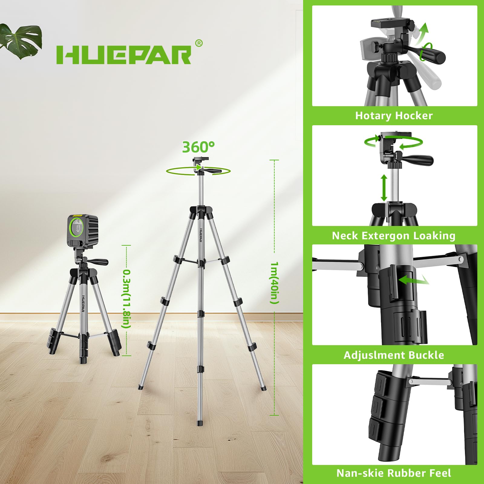 [nuovo aggiornamento]Laser a linea trasversale fai-da-te con 100cm treppiede,strumento di livello laser autolivellante Huepar 30M,laser a linea trasversale verde per appendere quadri, piastrelle-B011