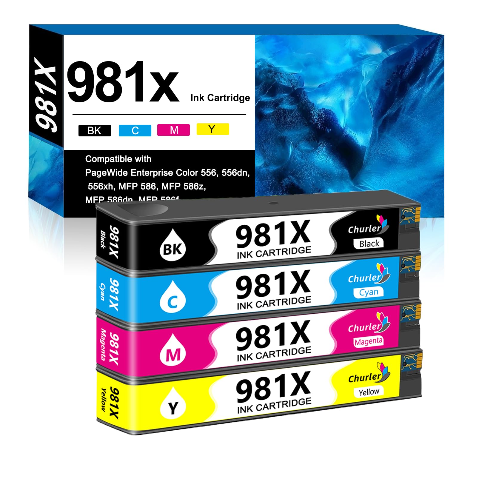 Remanufactured 981X Ink Cartridge Black Color Replacement for HP 981X 981A for HP PageWide Enterprise Color 556, 556dn, 556xh, MFP 586, MFP 586z, MFP 586dn, MFP 586f (4 Pack)