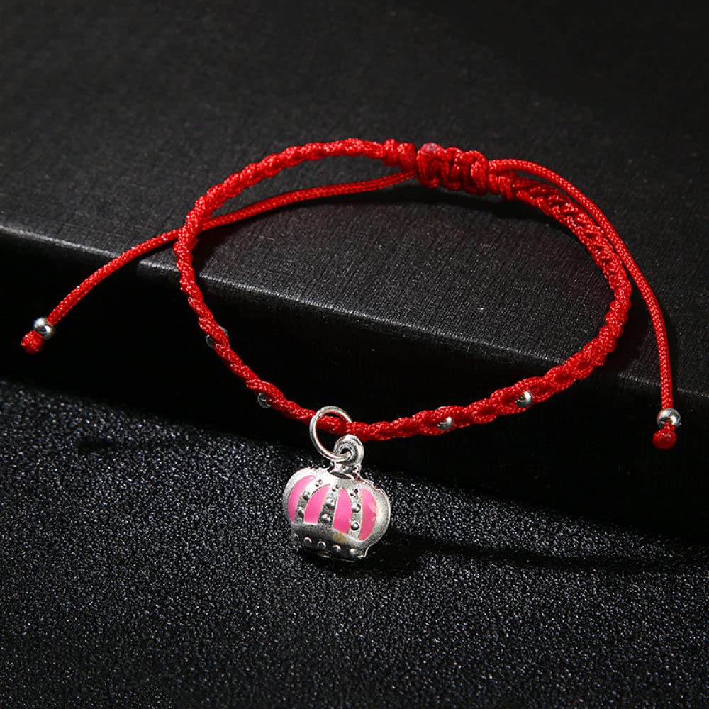 Bracciale Rigido in Argento for Donna, Bracciale Intrecciato in Corda Rossa con Ciondolo a Forma di Corona in Argento S925 Braccialetti dell'amicizia Regolabili Gioielli di Moda fortunati