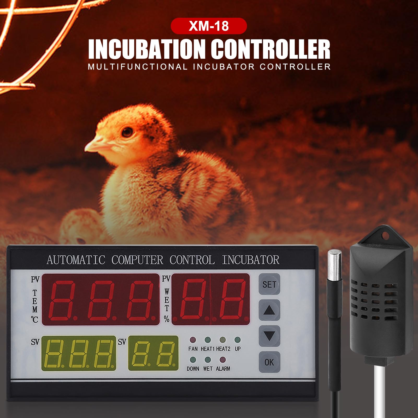 Controlador de incubadora de huevos XM-18 Termostato Higrostato Control automático completo con sonda de sensor de temperatura y humedad