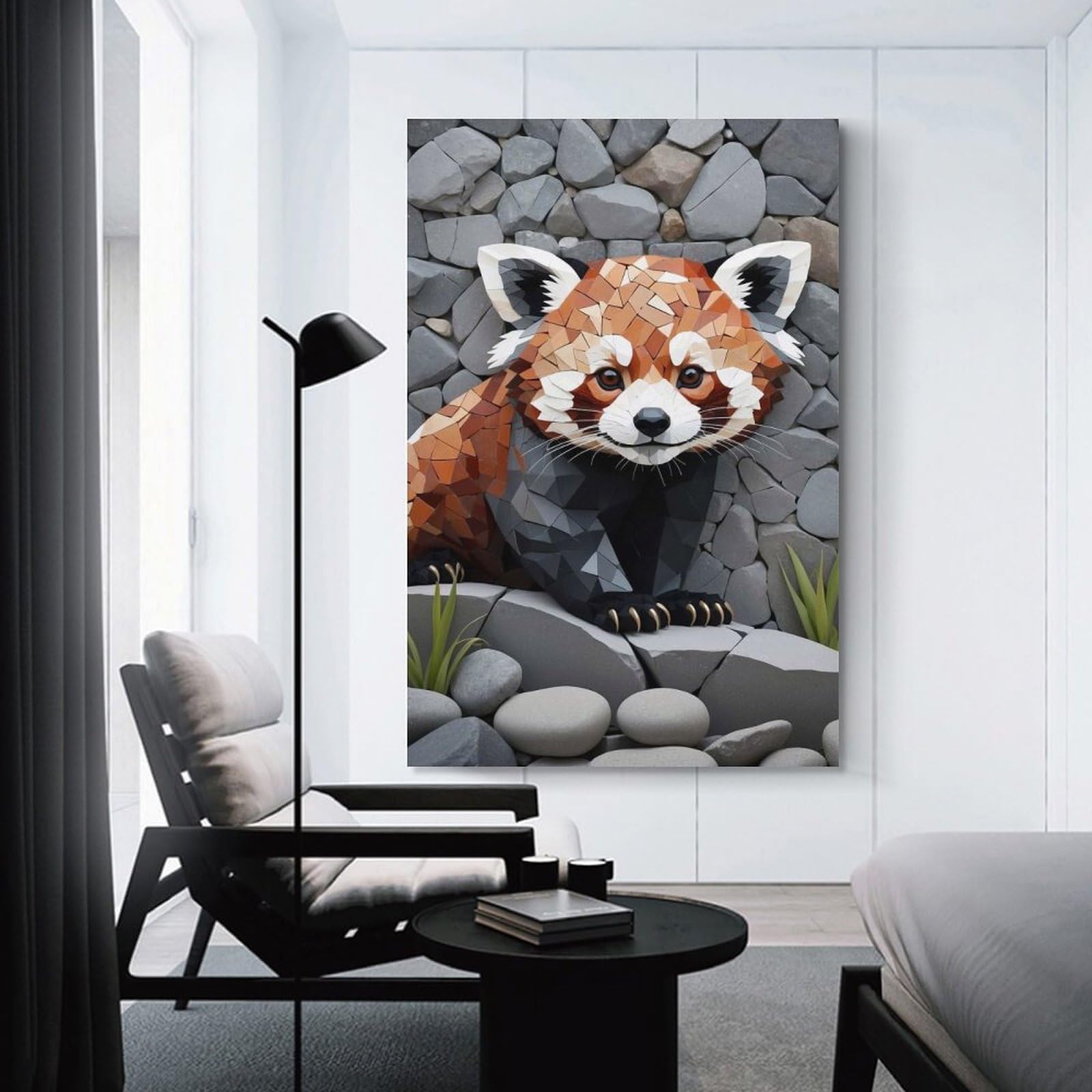 Junmoney Wall Picture Print Mosaic Red Panda on Stone Wall, 20x30inch(50x75cm), for Living Room, Bedroom Or Home Office, Thoughtful Wall Decor for Art Lovers