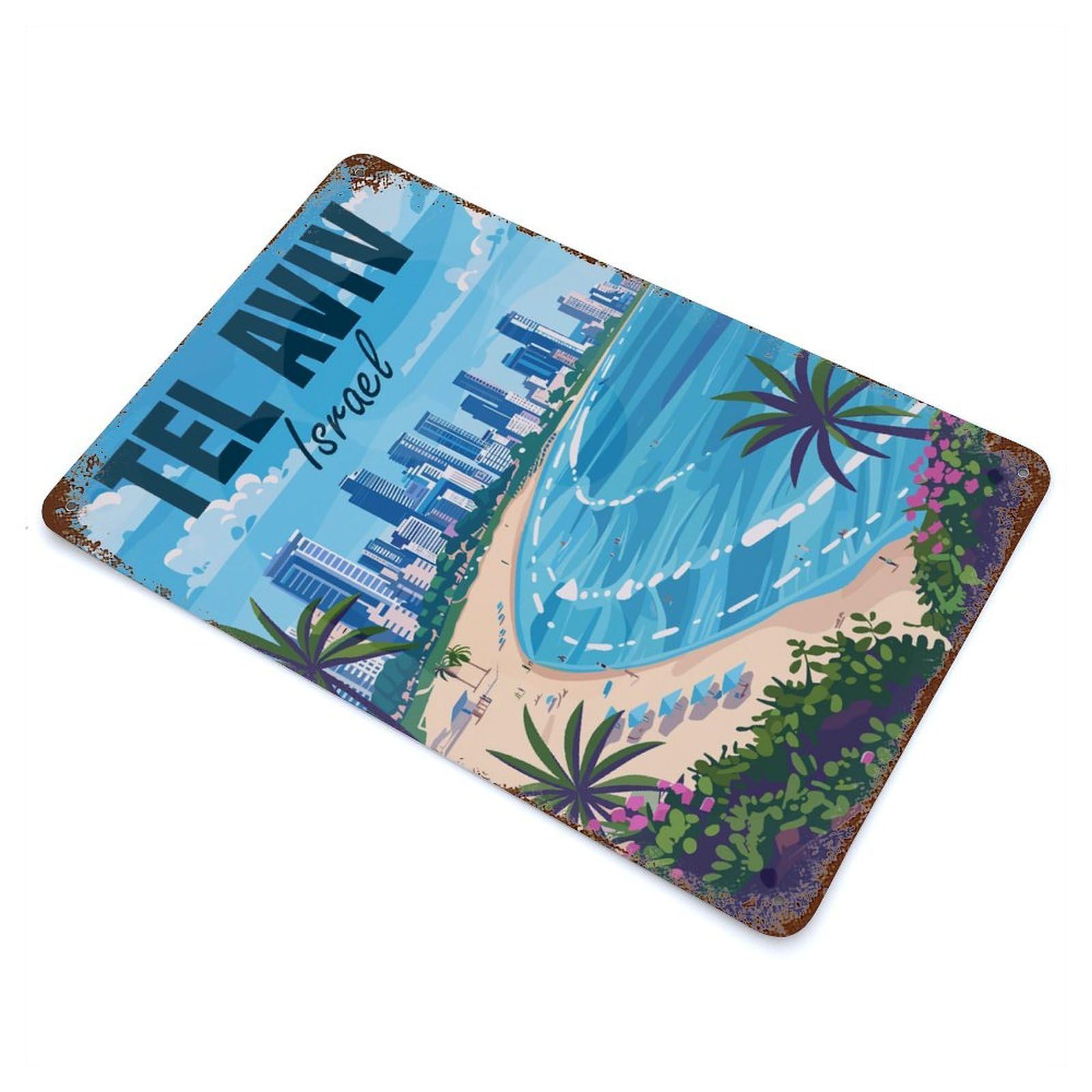 Israel Tel Aviv Travel Retro Metal Sign 11.8"x7.9", for Office, Studio And Wall Decor, Industrial Home Decor