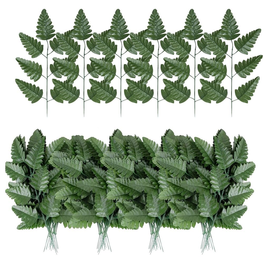 CTRLZS Faux Greenery Plant 100Pcs-Artificial Fern Leaves Stem Artificial Silk Leaf Fern for Cemetery Grave Wedding Headstone