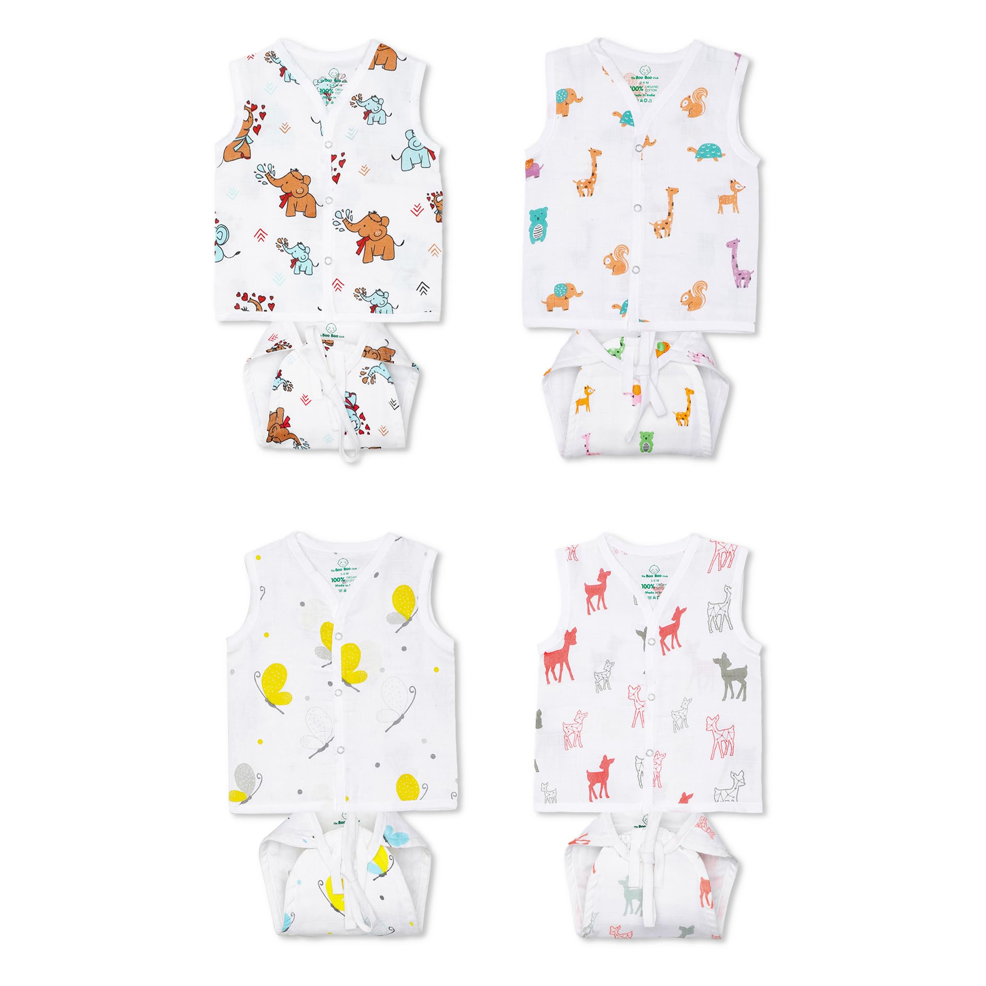 The Boo Boo Club Muslin Jhabla and Nappy Set 100% GOTS Certified Organic Cotton | Sleeveless Button Vest | Jhabla and Langot for Baby | Pack of 4| Kids Summer Wear Set-picture-24