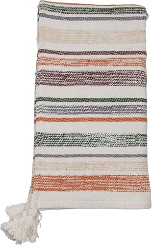 Foreside Home & Garden - Manta de algodón tejida multicolor de 50 x 60 pulgadas con borlas atadas a mano, naranja, blanco