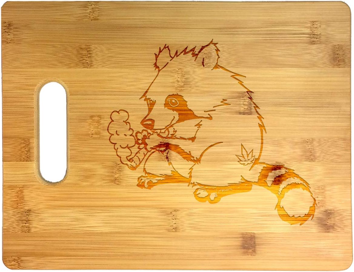 Pot Smoking Pals Cute Cuddly Trash Panda Raccoon Stoner Friend Laser Engraved Bamboo Cutting Board - Wedding, Housewarming, Anniversary, Birthday, Christmas, Gift