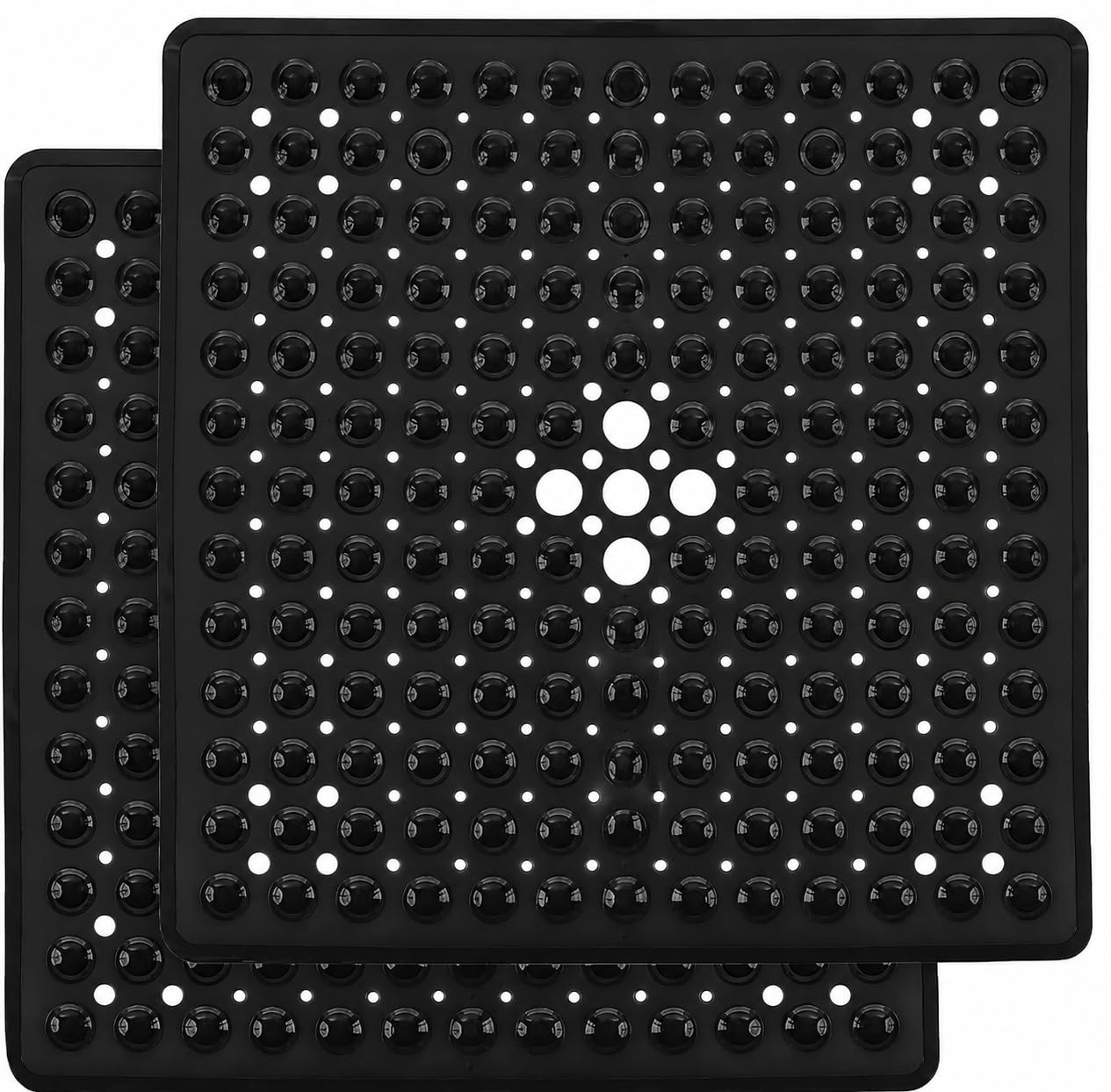 Hafaa Bath Mat Non Slip Anti Mould Rubber (2 Pack) Shower Mat - Square Bathroom Mats 53x53cm with Strong Suction Cups Grip and Drain Holes - Soft Touch Machine Washable Bathtub Mat (Black) — image 1
