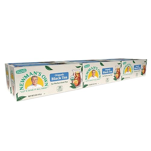 Newman's Own El té negro orgánico aumenta la inmunidad y promueve el bienestar general, té negro fuerte y robusto sin azúcar con 22 bolsas de té de