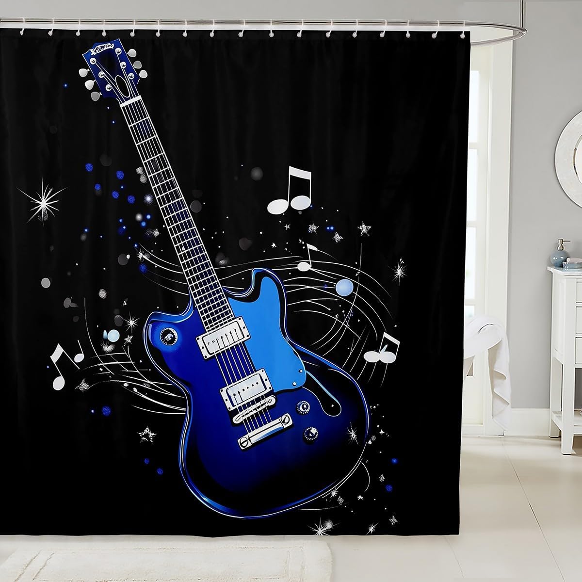 jejeloiu Guitar Bath Curtain 78" L x 72" W Musical Pattern Shower Curtain for Kids Boys Girls Guitar Instruments Decor Bathroom Shower Curtain Set Kids Bathroom Accessories
