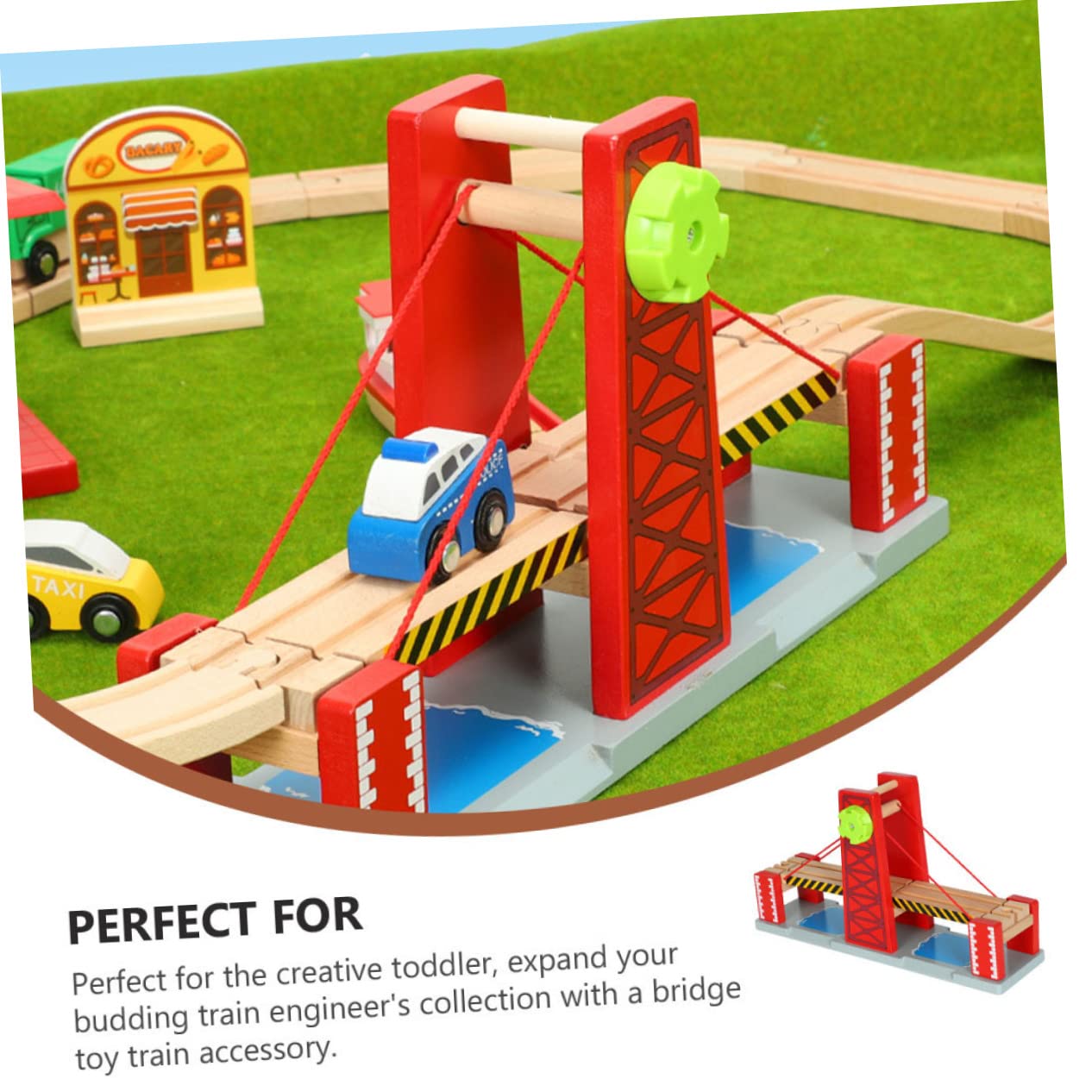 Hohopeti Holz Zugbrücke 1 Satz Spielzeug Eisenbahnbrücke Rot | Kunststoff und Holz, Kompatibel mit Anderen Schienensystemen, für Kinder und Kleinkinder