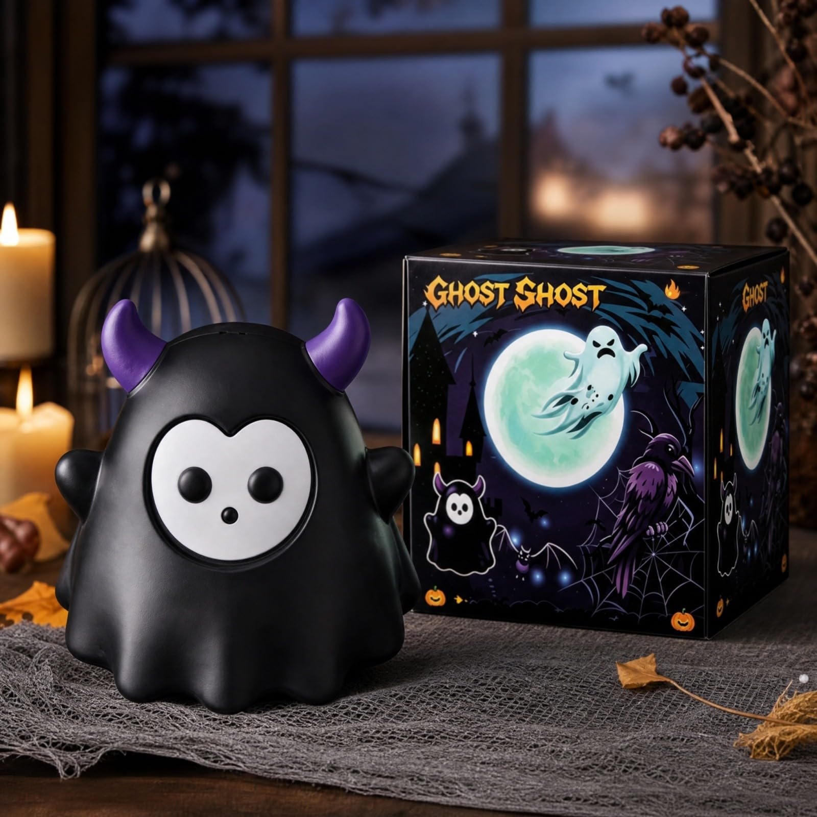 13cm Large Halloween Ghost Squishy with Box, Black Halloween Devil Squishy