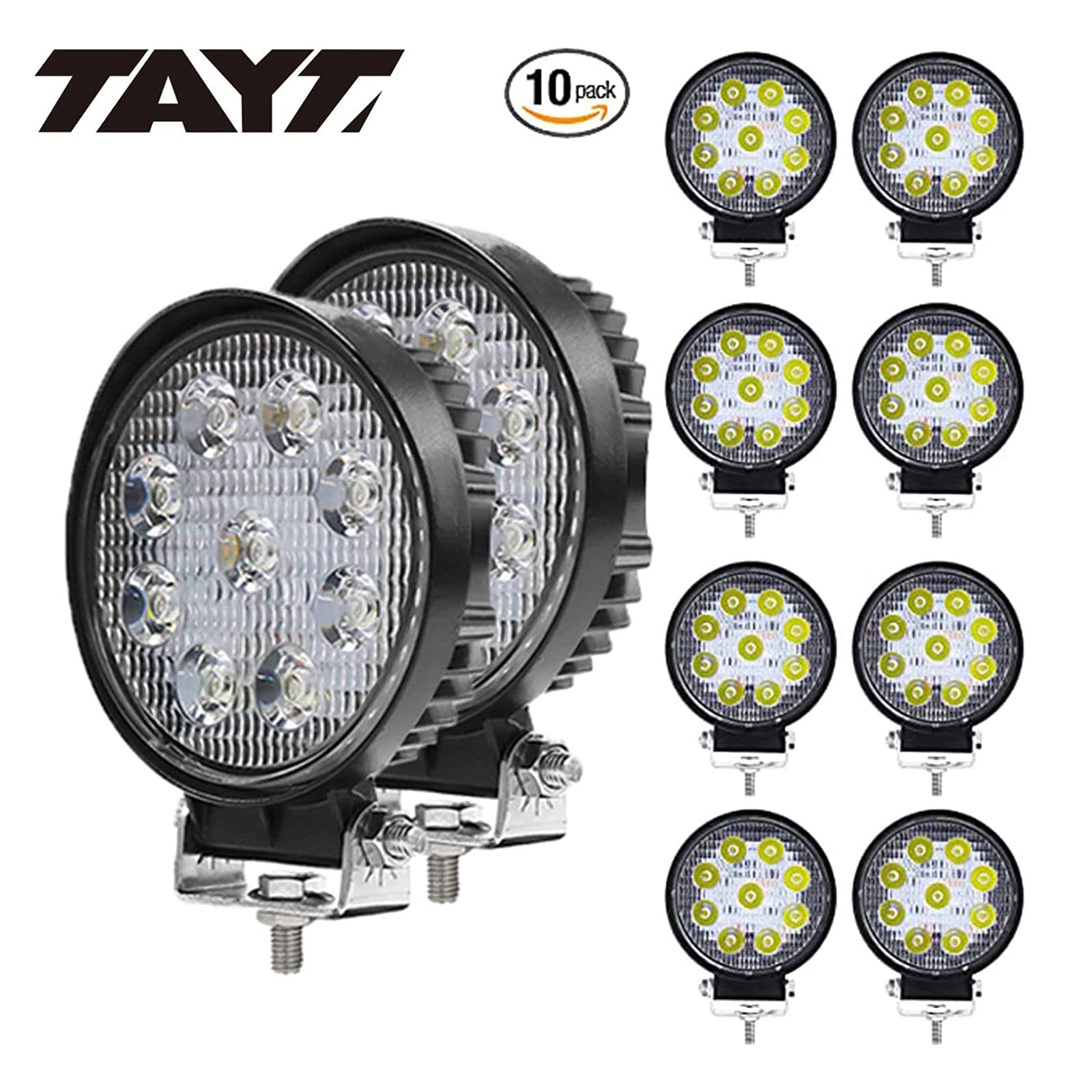 TAYTTAYT LED Light Bar 10X27W 4 Inches LED Light Pod Spot Round Square Work Light Truck Off Road Light LED Fog Light Driving Light Tracktor, Boat, Pickup, 4WD, SUV, ATV, UTV 12V (27W-Square)