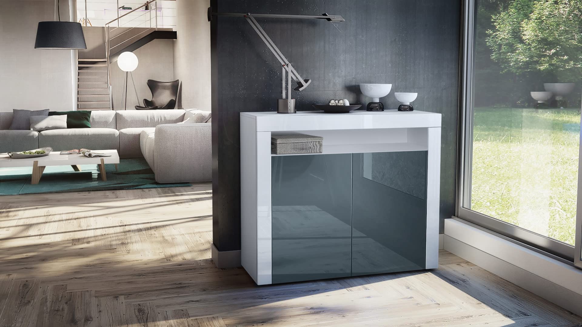 Vladon Kommode Valencia – 108x92x40 Cm, Made In Germany, Mit 2 Türen & Offenem Fach
