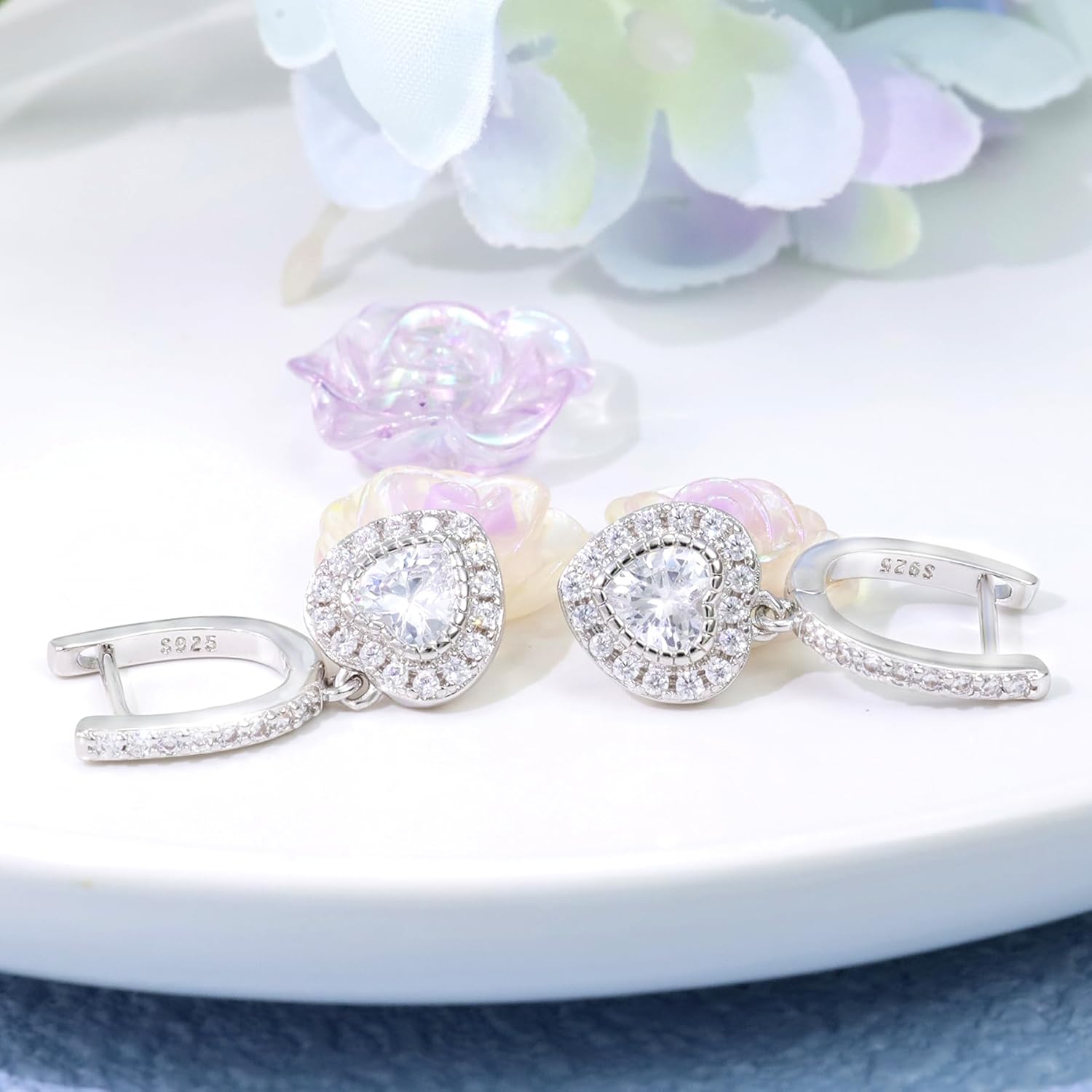 Heart Hoop Earrings for Women Sterling Silver CZ Heart Dangle Hoop Earrings Shinny Delicate Love Huggie Earrings Highly Polished Dainty Minimalist Lightweight Jewelry Gifts for Birthday Party - Image 3