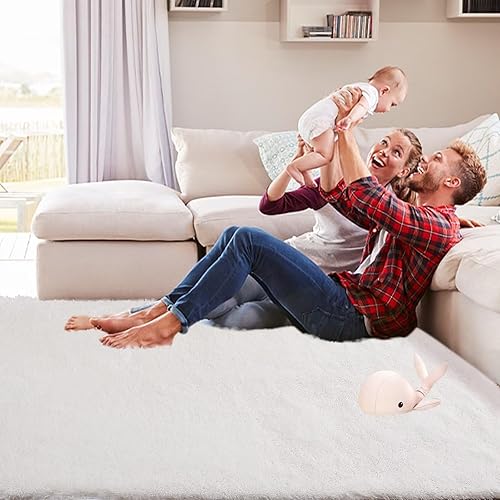 Miniatura 7 de COZYLOOM Alfombra moderna de pelo largo de 8 x 10 pies, ultra suave, esponjosa, color blanco liso, de felpa gruesa, no desprende pelo, para sala de