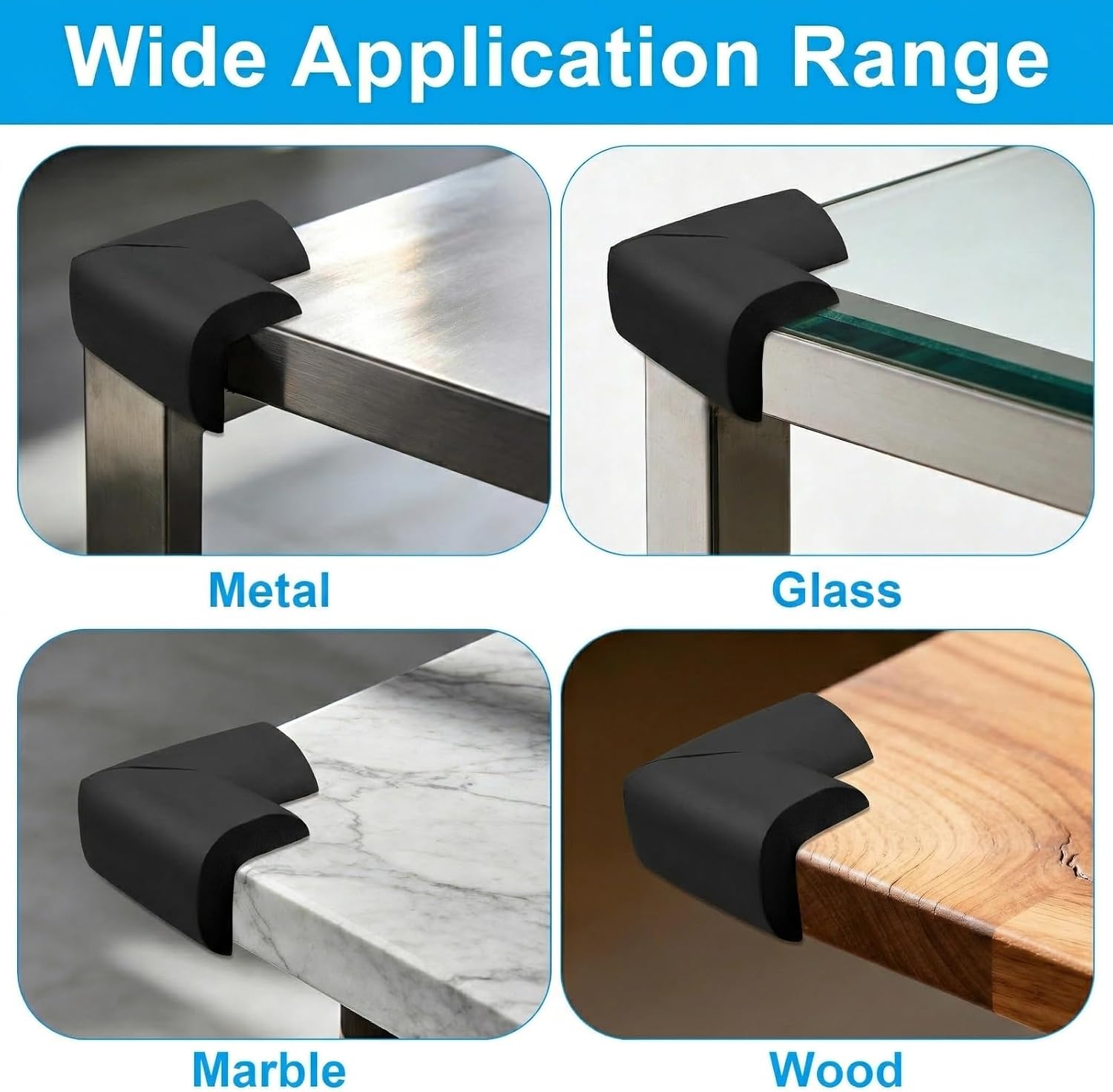 4Pcs Soft Corner Protectors, Baby Proofing Edge Guards Safety Bumper, Pre-Taped Rubber Foam for Fireplace/Table/Stairs/Cabinet/Kids & Seniors(Black)