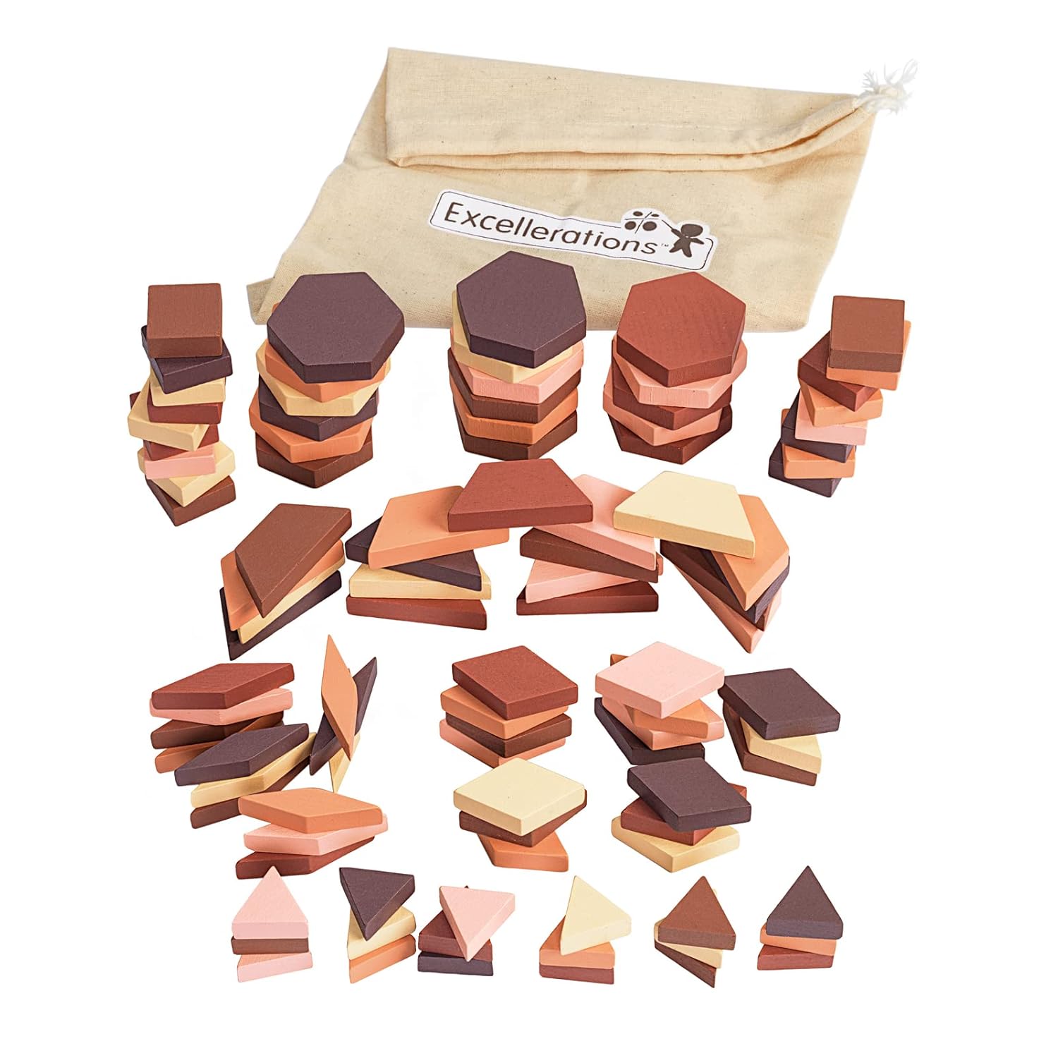 Excellerations Wood Pattern Blocks - 100 Pieces