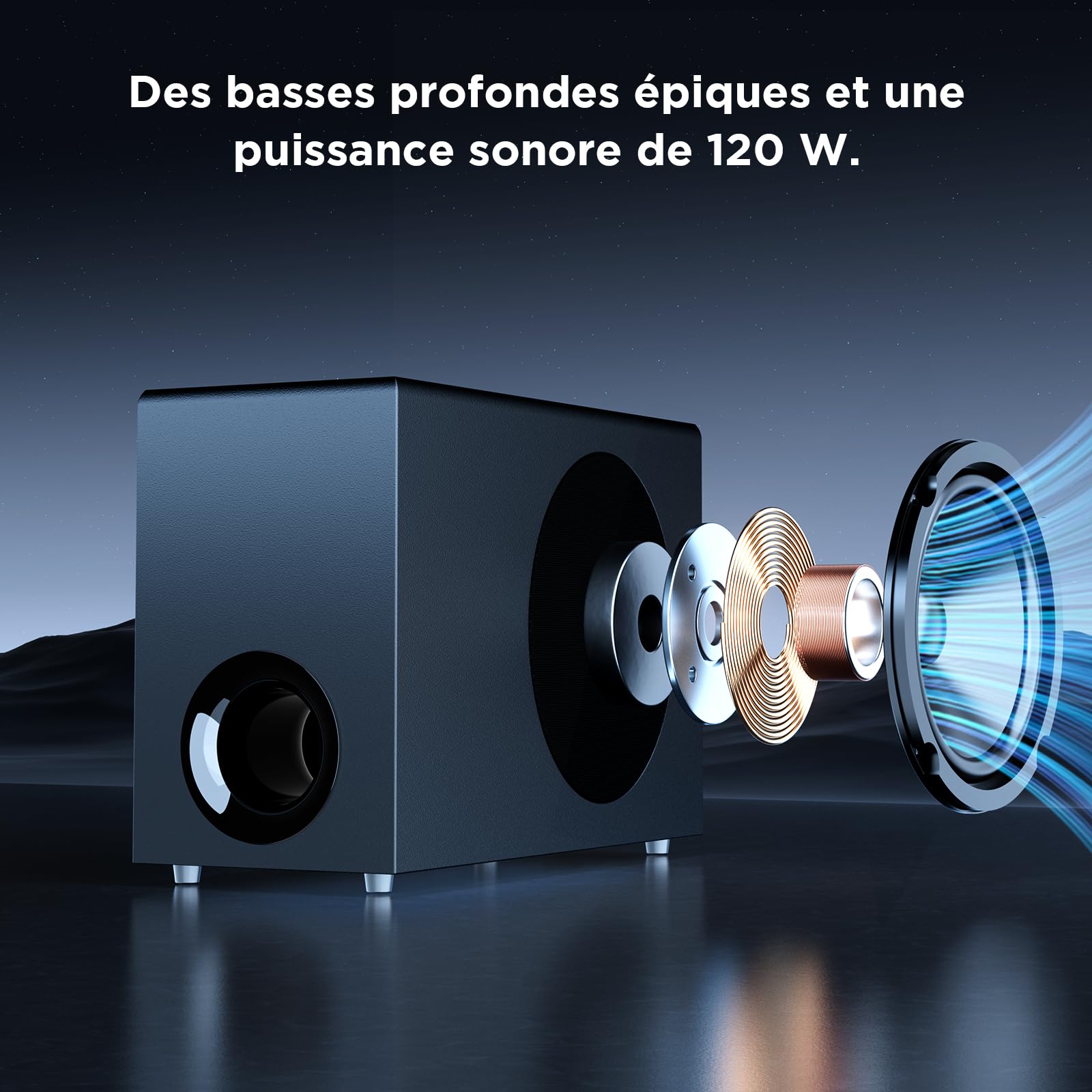 Geragerock Barre de Son TV avec Caisson de Basses, 120 W 2-en-1 Soundbar Home Cinéma, 1 Set de Surround Sound System avec Deep Bass&Volume Boost&3 d'égalisation Modes, Bluetooth 5.3/Arc/Opt/AUX