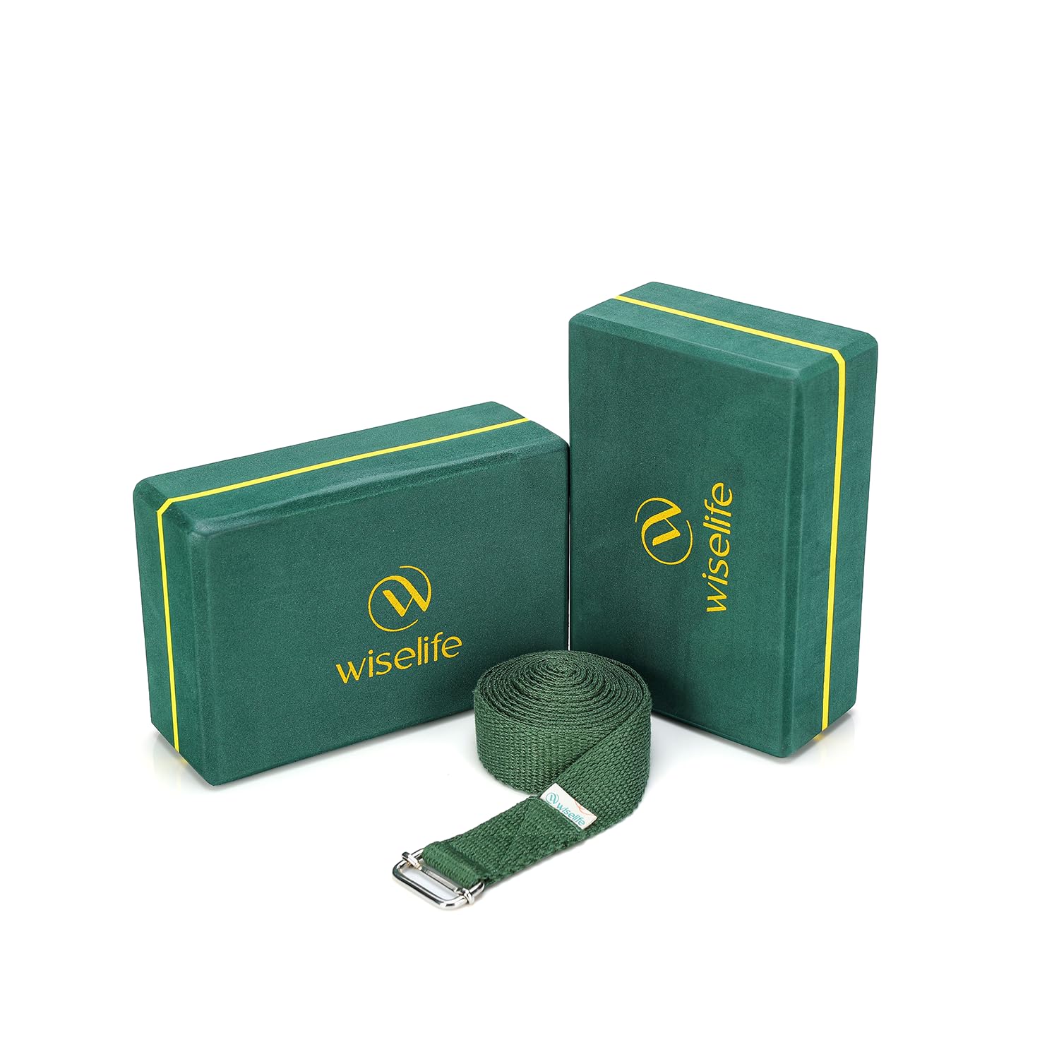 WiseLife Bottle Green Yoga Pro Block | Brick (Combo, Extra Large Size), High Density Premium EVA Foam Material, Soft Surface for balance, support & performance, Yoga Props (Block set+Belt)-image-34