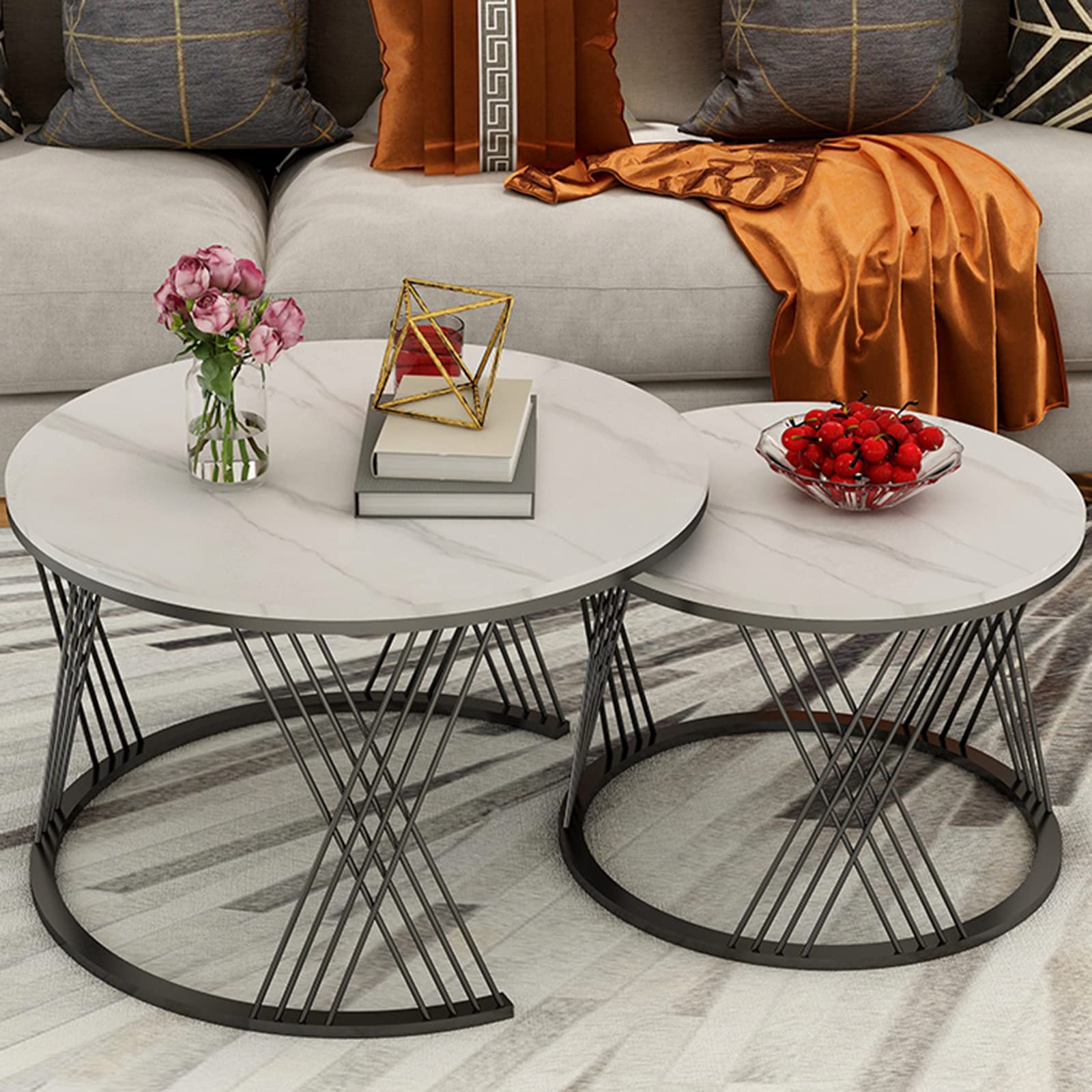 Amazon｜ネスティングラウンド・サイドテーブル 低大理石トップエンド