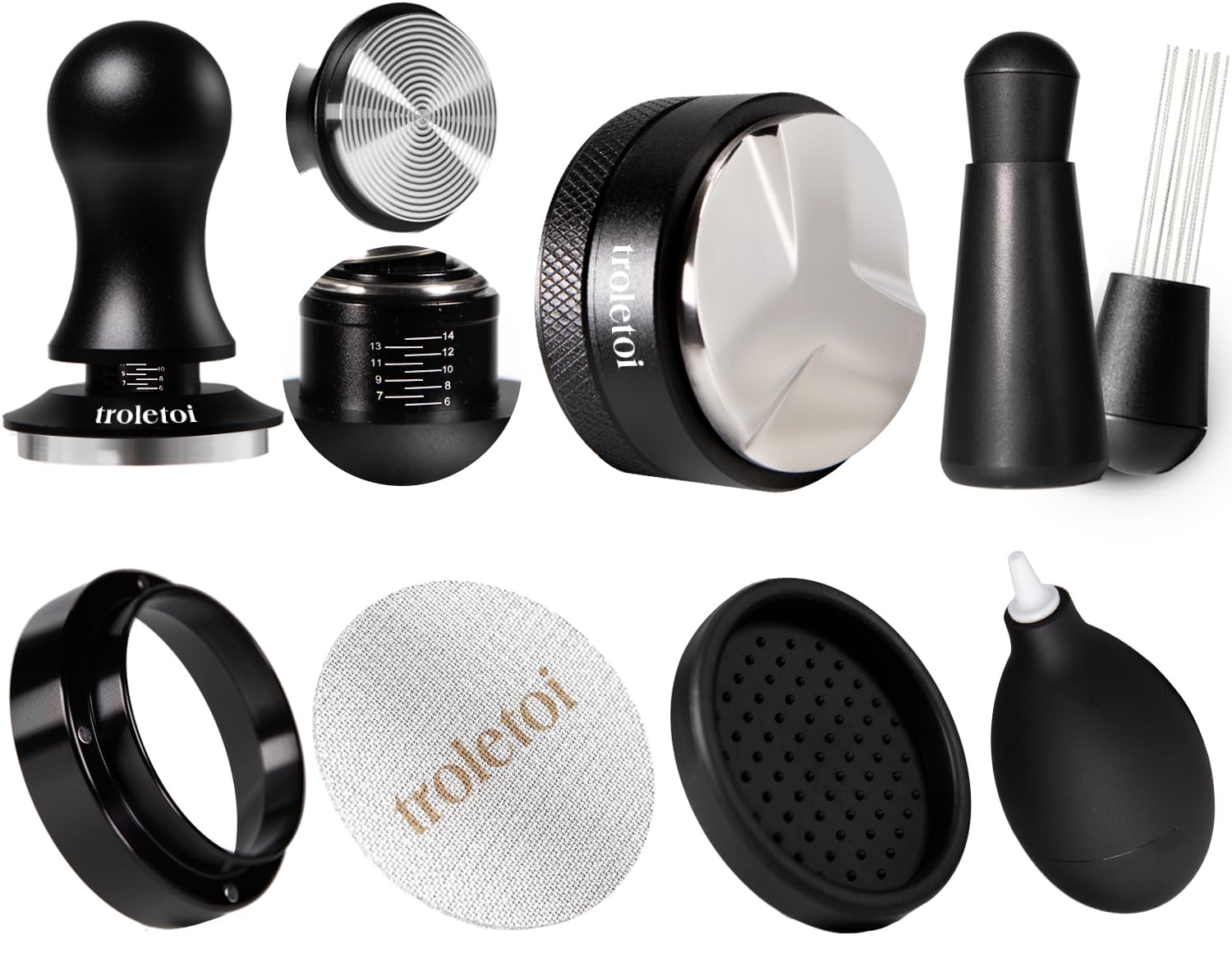 7 PCS Espresso Accessories Kit: 53.3mm Espresso Tamper, Coffee Distributor, Puck Screen, Dosing Funnel and WDT Tool, Espresso Tools Set Fits Breville 54mm Espresso Machines and Portafilters