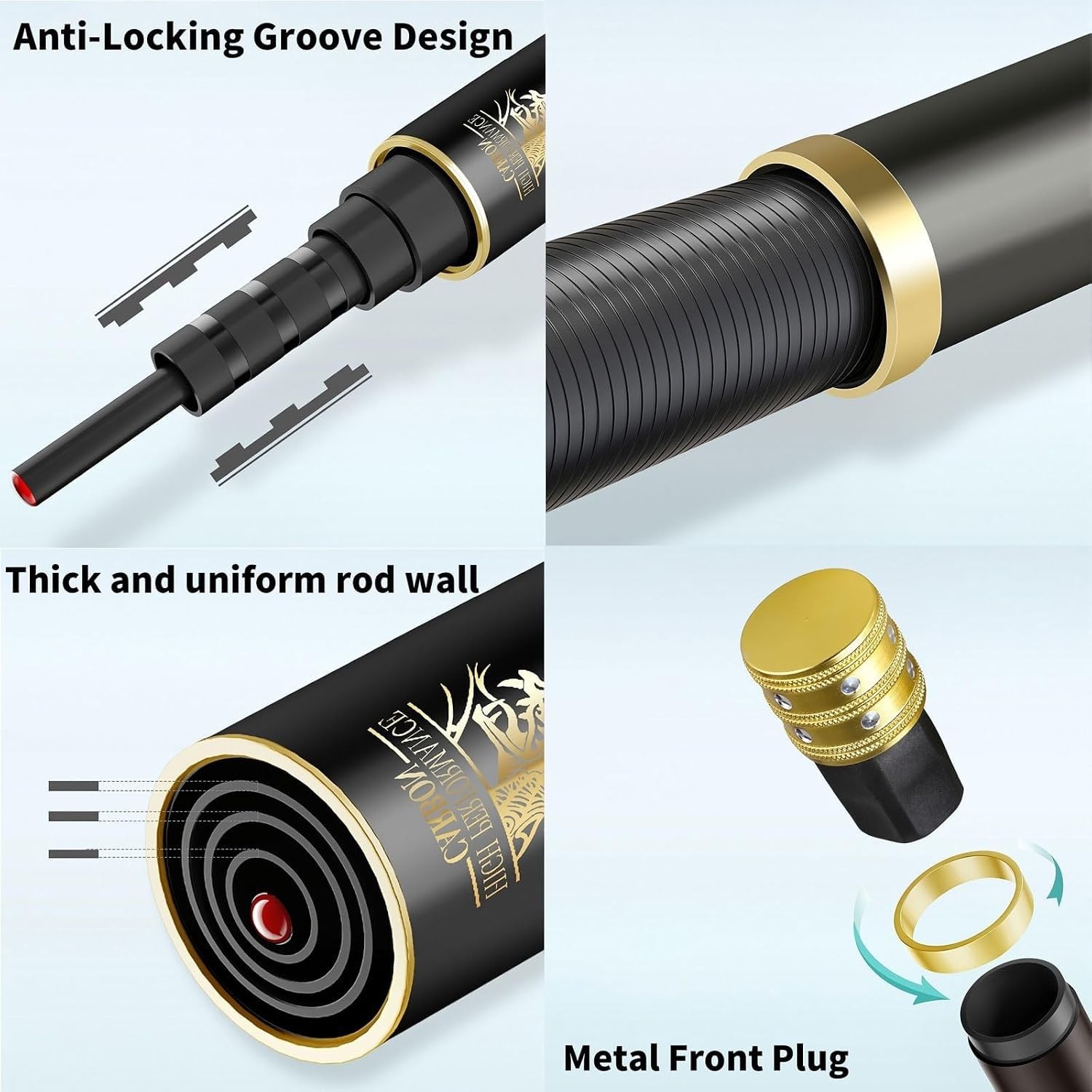 Canna da Pesca telescopica in Fibra di Carbonio – Canna da Carpa da 3,6 m a 8,1 m – Canna da Pesca a Mano per acque Dolci o salate(4H,4.5m)