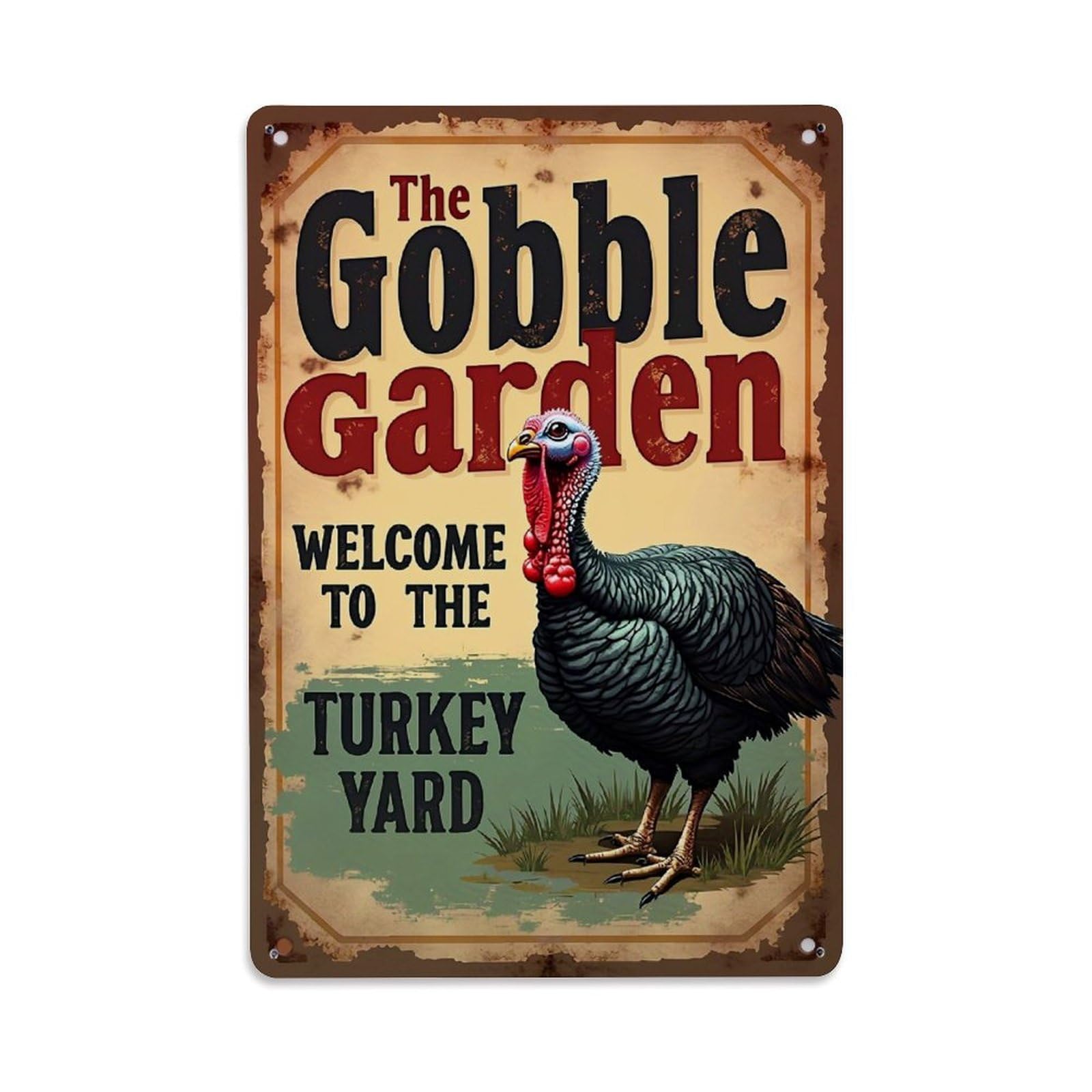 Jdfenggu Vintage Turkey Gobble Garden Sign Art Retro Metal Tin Sign, Decor Art Poster For Bar, Home, Man Cave, Kitchen, Laundry Room Gift 8X12inch