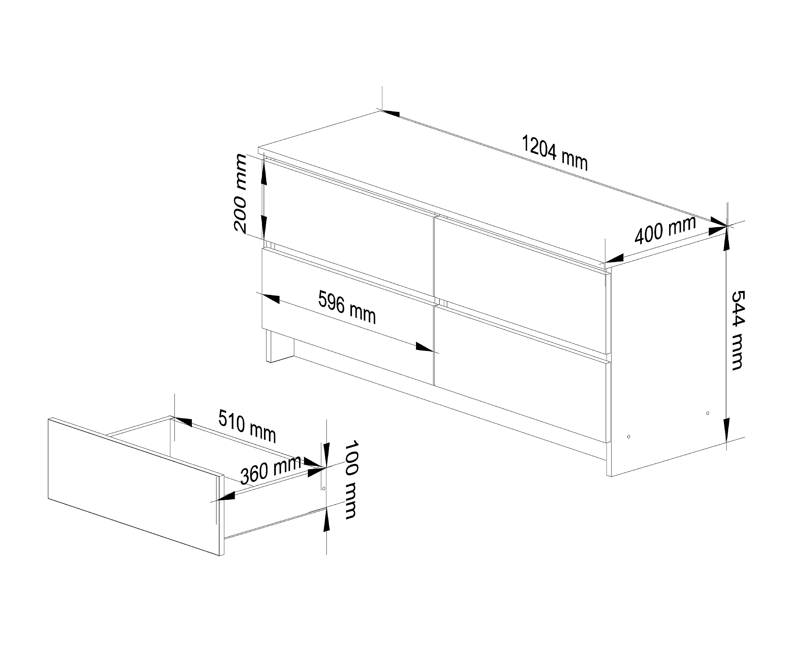 AKORD Cassettiera K-120 con 4 Cassetti | Moderna Mobiletto per Soggiorno Sala da Pranzo Camera da Letto Corridoio Bagno | Armadio Cameretta | 120x55x40 cm |Handgemaakt Eiken
