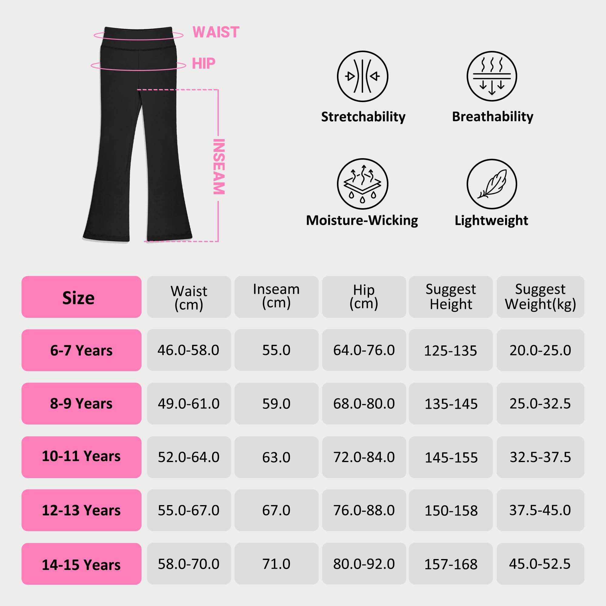 BIG ELEPHANT Polainas Acampanadas para niñas, Pantalones de Yoga Bootcut para niños, Medias Campanas para Entrenamiento de Baile